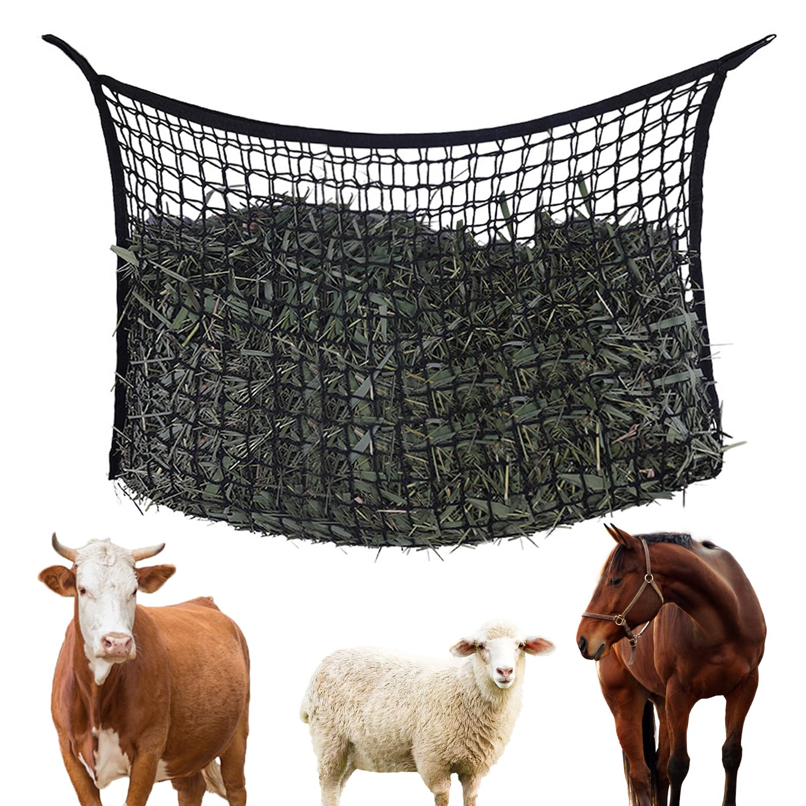 Red De Heno, Red Para Heno 160*100 cm, Comedero Para Caballo De Alimentación Lenta, Heno Red Para Caballos Estrecha Malla De Heno Grande Para Cabras, Animales,Caballos (nero)