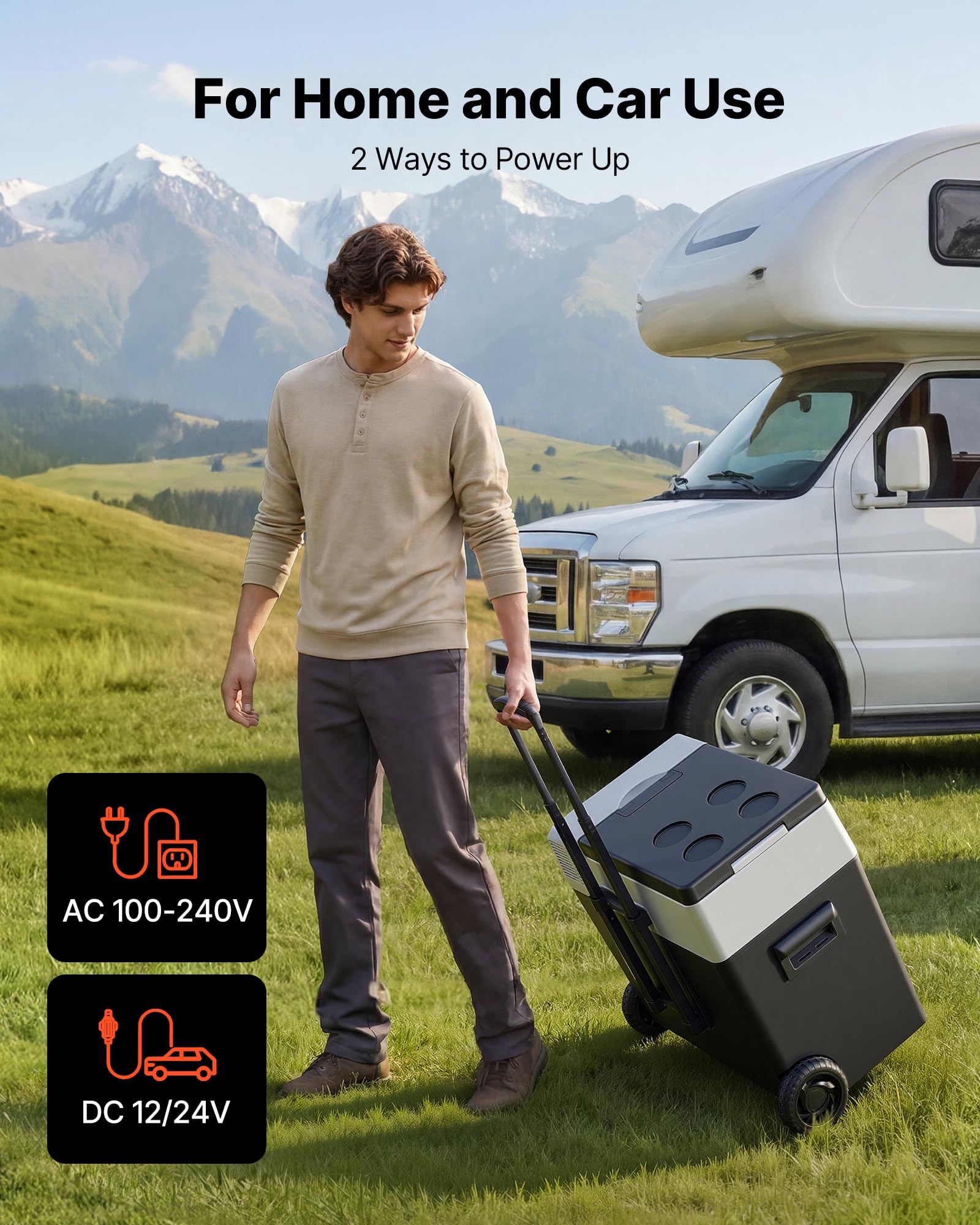 VEVOR Glacière Électrique Voiture et Maison, Réfrigérateur Portable 50 L 12 V/24 V CC et 100-240 V CA, pour Camping Voyage, Mini Frigo à Compression -22 à 10 °C, Contrôle APP avec Roues et Poignée