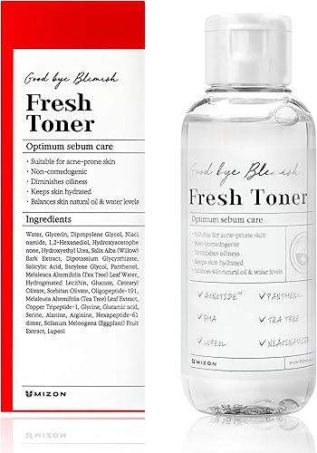 MIZON Goodbye Blemish Fresh Toner, BHA, niacinamida para exceso de sebo, piel con problemas, tratamiento para el acné, tratamiento de ruptura,