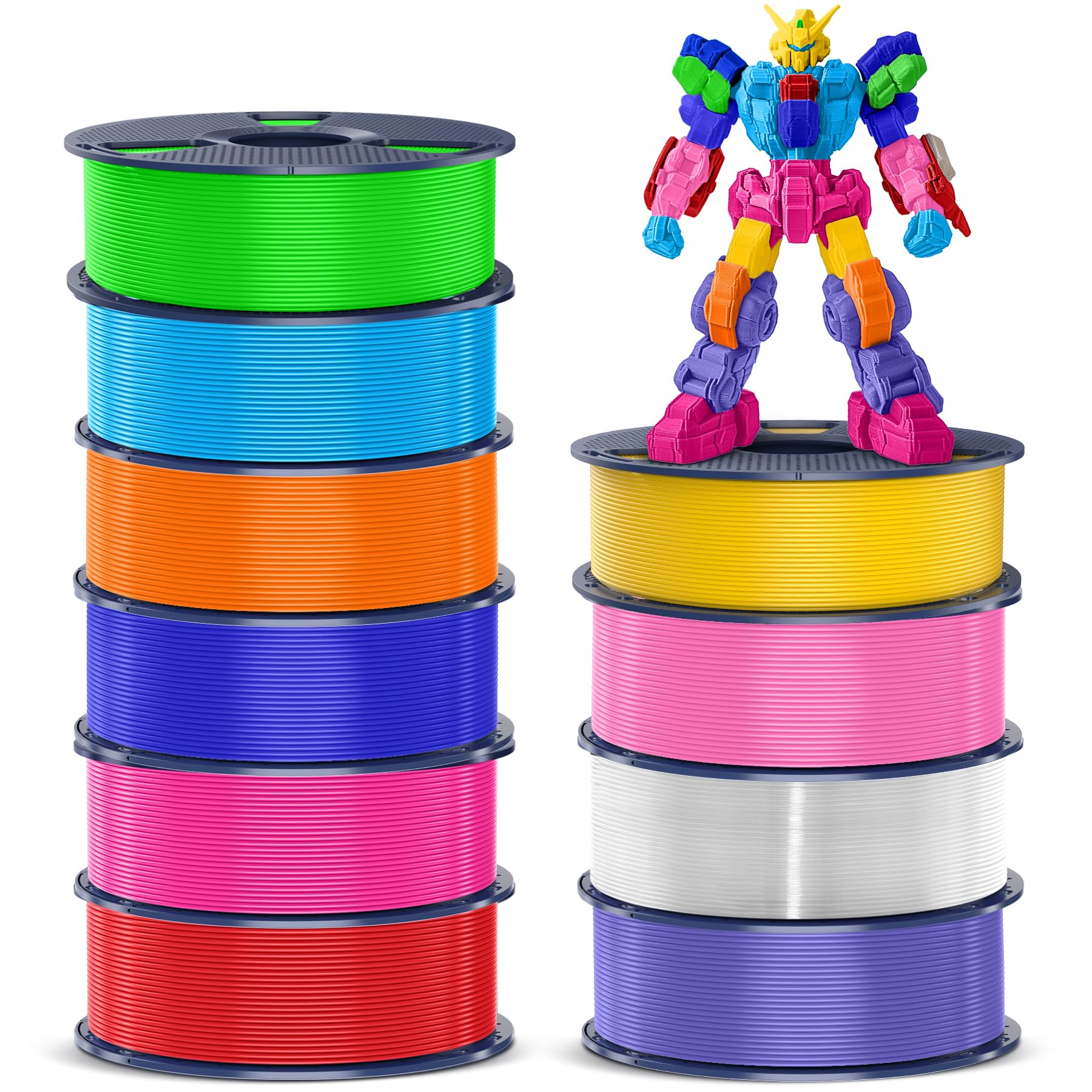 SUNLU 10KG PETG Filament, 1kg por Carrete, 10 Rollos | Rojo+Magenta+Azul Klein+Naranja Soleado+Cian+Verde+Morado Lavanda+Rosa+Amarillo Vivo+Blanco Transparente