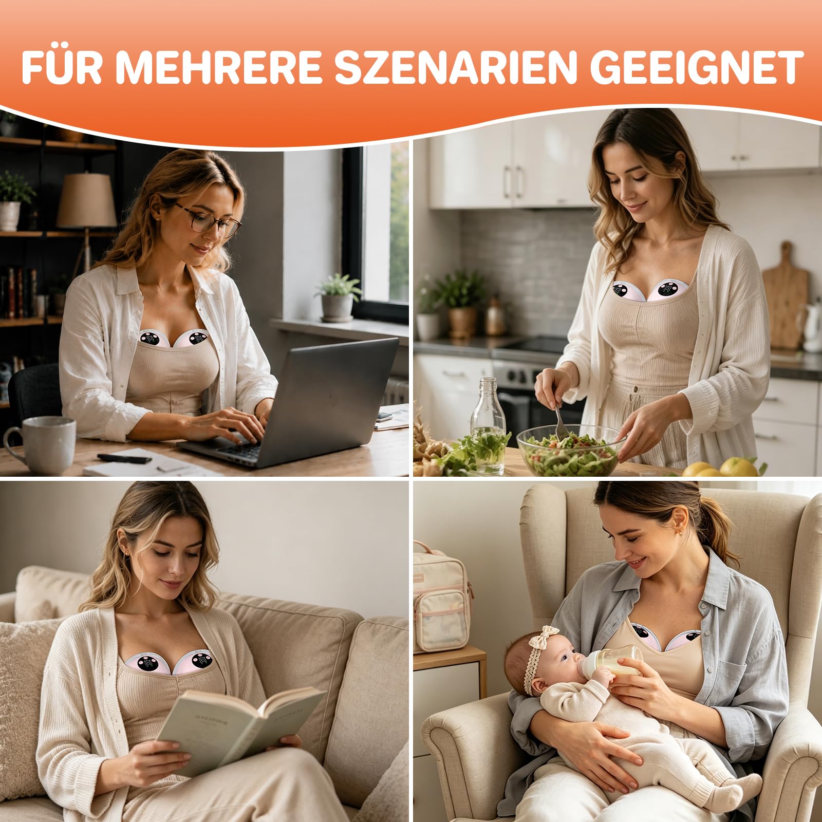 FUNYKICH Milchpumpe Elektrisch freihändig tragbar Leiser BPA-frei (2PCS) | 4 Modi, 12 Stufen mit 21/24/27mm Flanschen, Auslaufsicheres Design, 217g leicht, LED, 1000mAh Akku, Memory-Funktion
