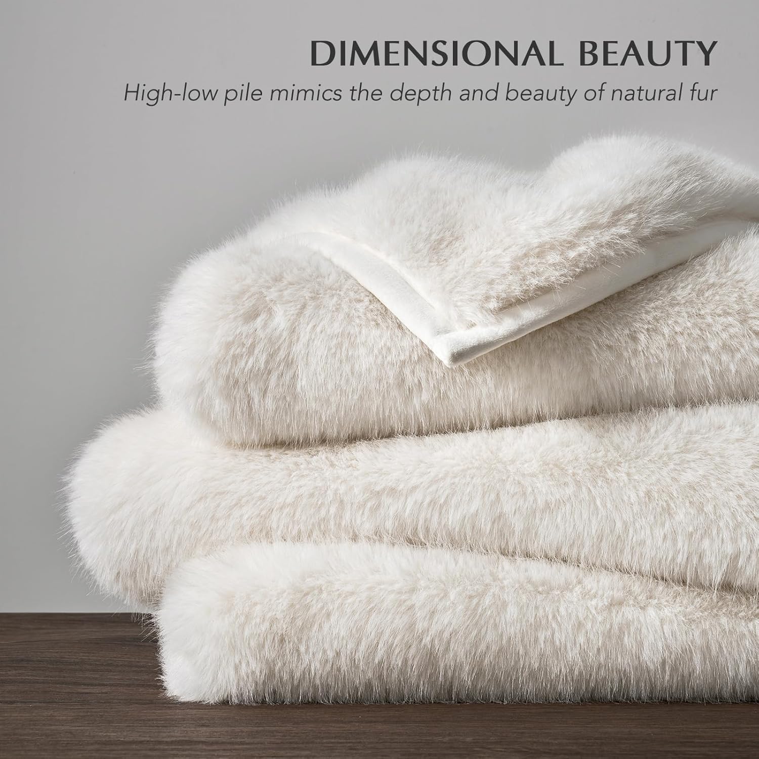 Luxury Faux Fur Throw Blanket, Soft Fluffy Faux Mink Blankets for Bed, Couch, Sofa, Thick Cozy Plush Warm Fur Throws with Reversible Velvet, Ivory Mink, 60"x80"