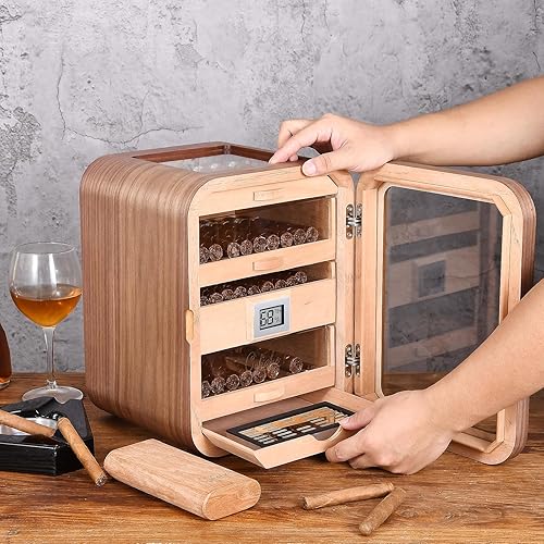 Miniatura 2 de Gabinete con tapa de vidrio, caja de almacenamiento de madera de nogal (capacidad 100-150)