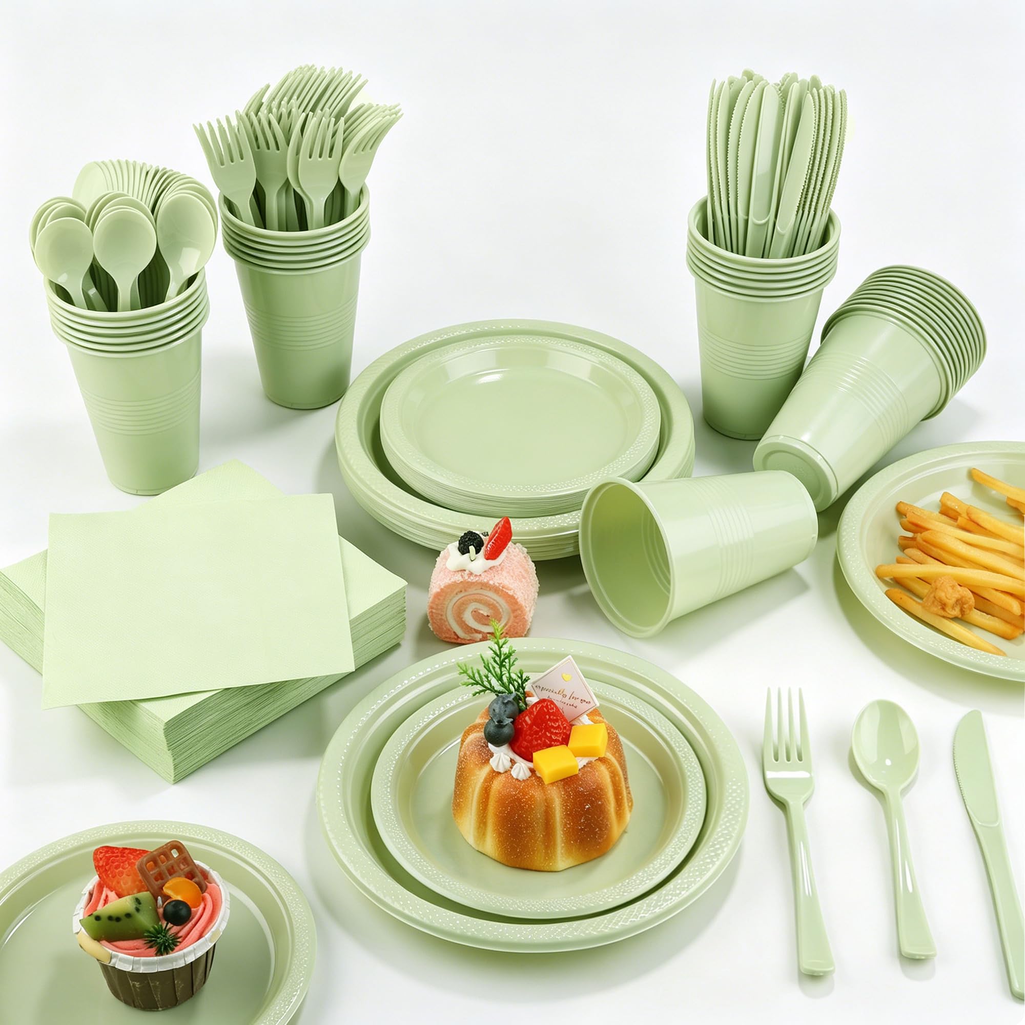 240 Piece Sage Green Disposable Dinnerware Set -1