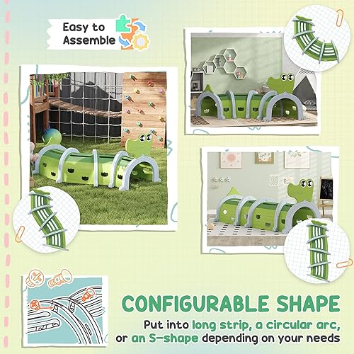 Vista 15 de Qaba Túnel de oruga, túnel para niños pequeños para gatear y escalar, estructura de juego para niños en interiores y exteriores, 4 secciones