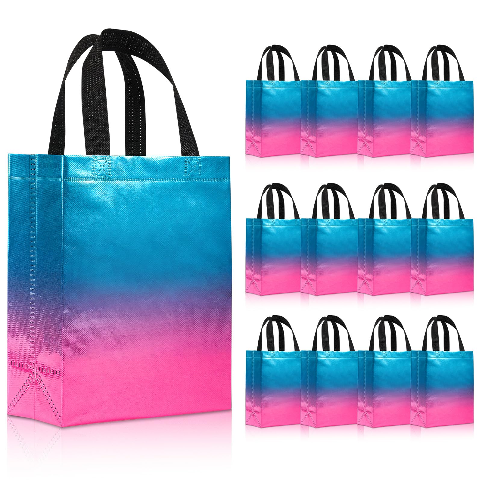 PHOGARY 12 Stück Geschenktaschen mit Henkel, Irisierende Geschenktaschen Groß,Wiederverwendbarer Tüten zum Geburtstagstüten, Hochzeit, Mitgebsel Tüten Abschieds, Vliesstoff Geschenktasche