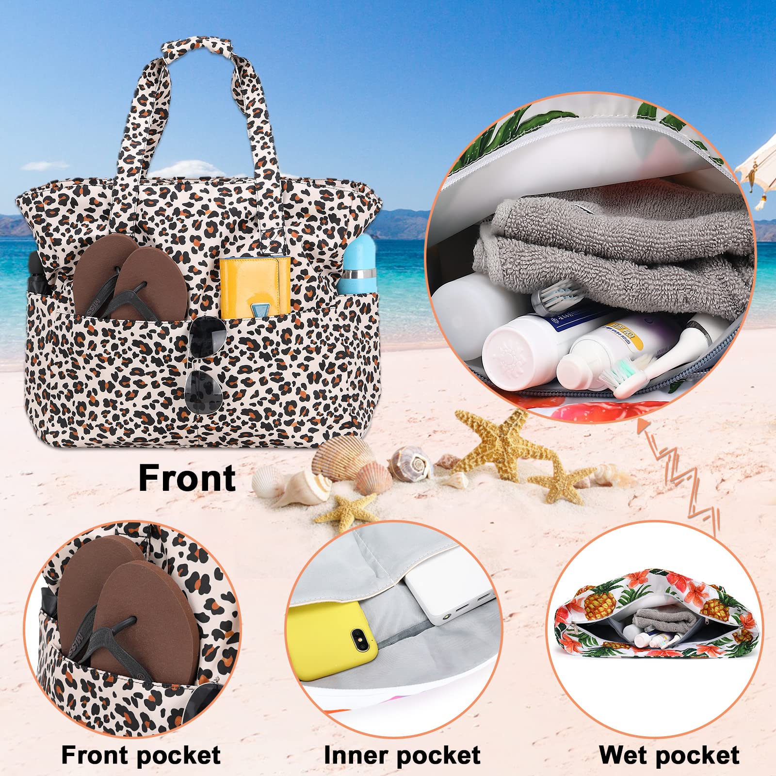Bluboon Strandtaschen für Damen, groß, wasserdicht, mit Nassfach für Pool, Wochenende, Reisen, Fitnessstudio