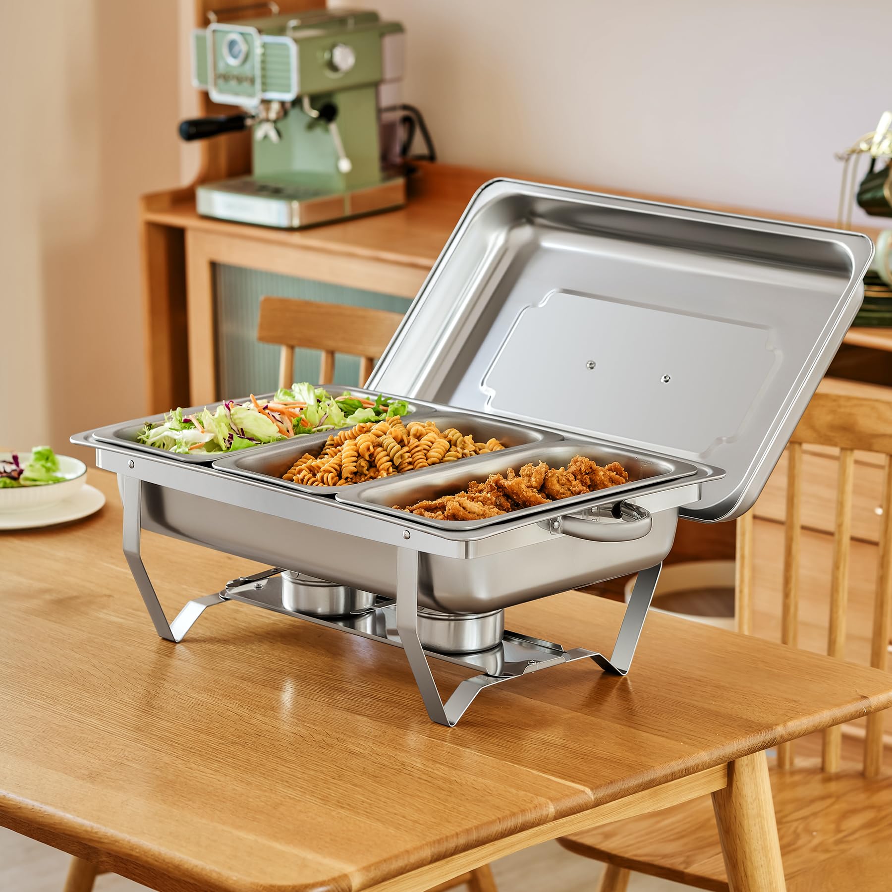 9L Acciaio Inox Rettangolari Catering Server, Buffet Servers E Scaldabagni, Chafing Dish Buffet Set, per Party, Feste, Matrimoni, Banchetti, Argento