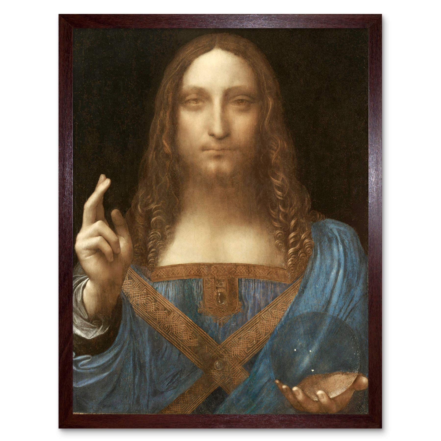 Fine Art Prints Framed Brown 12X16 Da Vinci Salvator Mundi World Saviour Jesus Painting Art Print Framed Poster Wall Decor 12X16 Inch