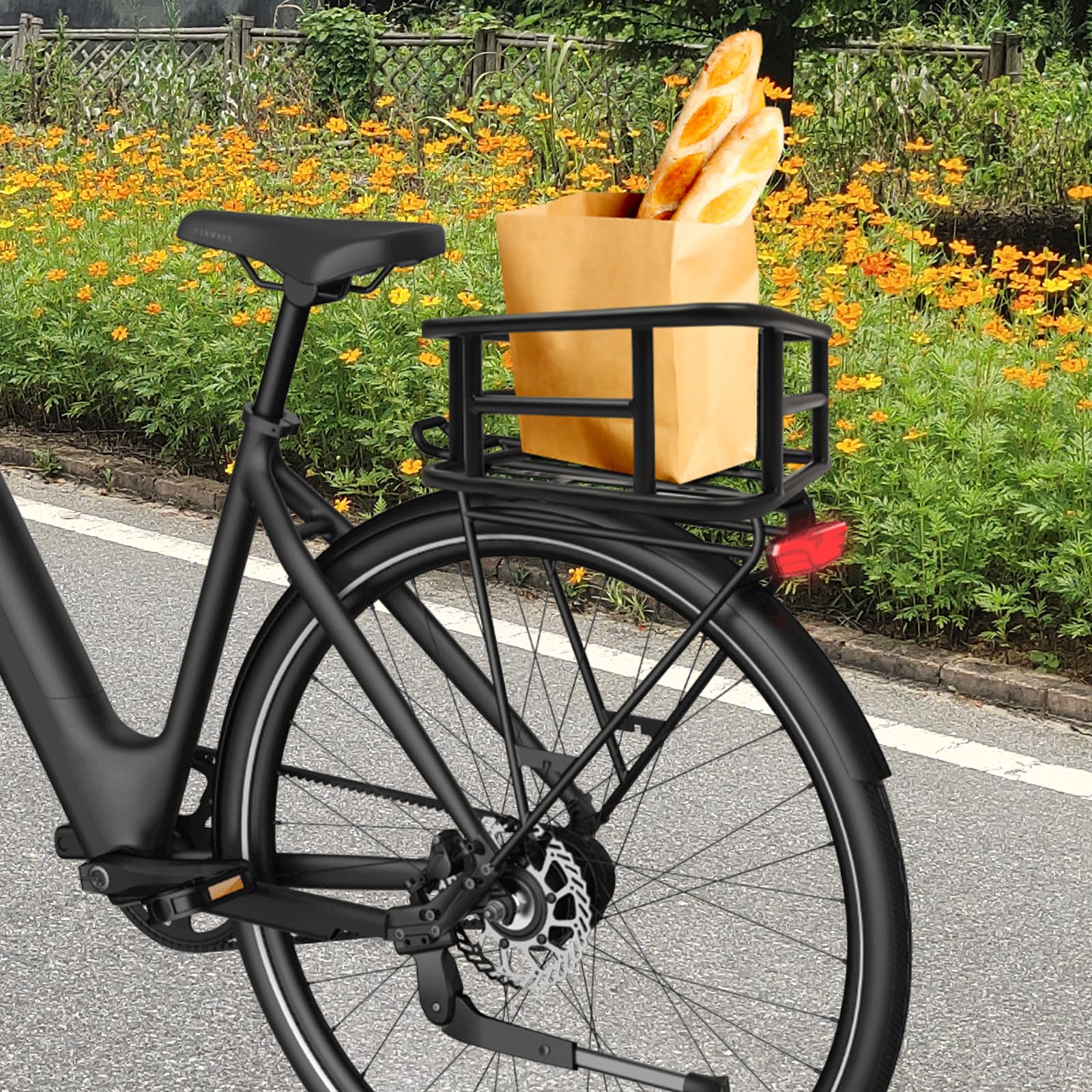 Tylny kosz rowerowy, czarny, montowany z tyłu kosz rowerowy, 34,3 × 30,5 × 15 cm pojemności, nośność 15 kg, nadaje się do rowerów górskich i wyścigowych