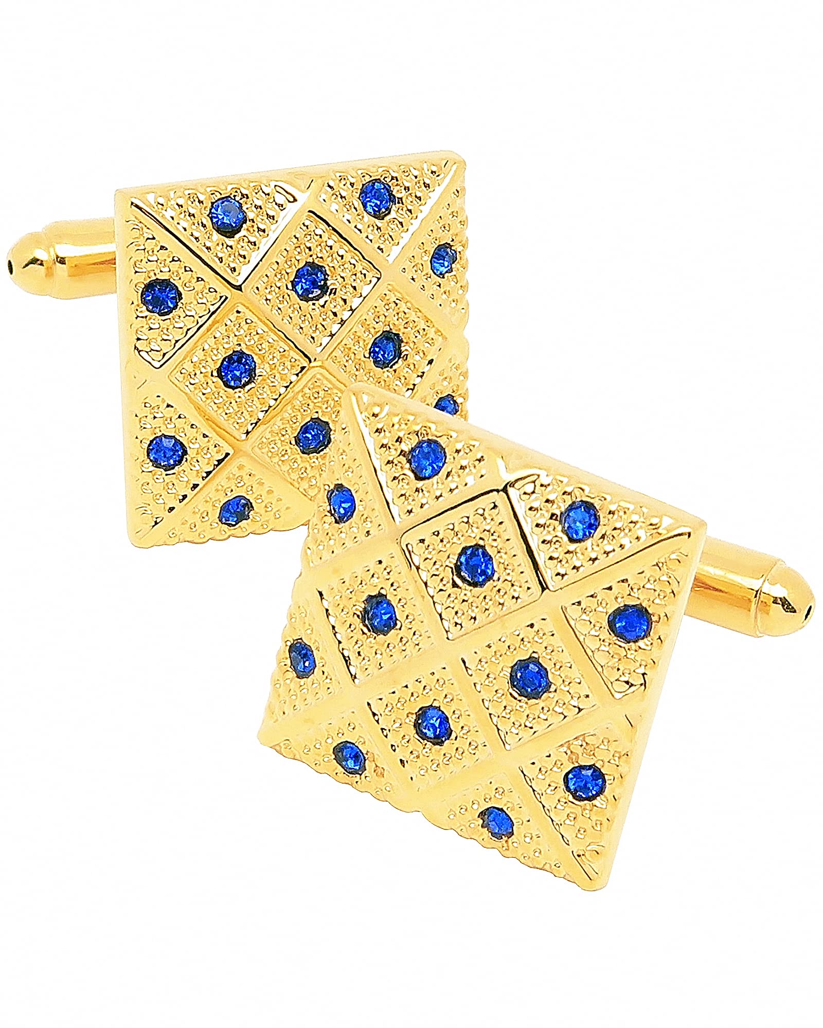 Jonwo14K Gold Plated Square Cufflinks with Blue Crystal for Men In Gift Box Men Cufflink for Wedding Dress Shirt Party Birthday Anniversary Dress