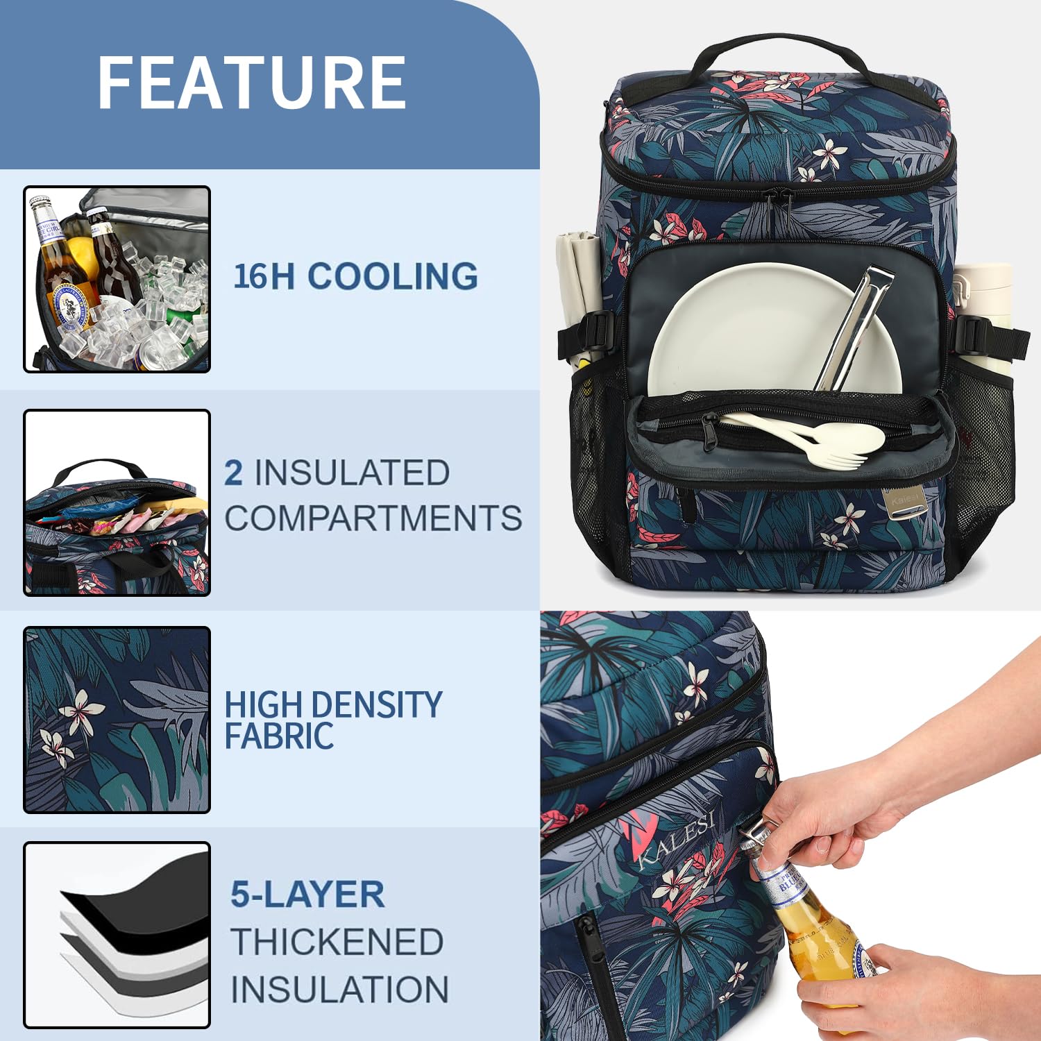 Kalesi Sac à dos isotherme léger pour 36 canettes - Anti-fuite - Pour voyage, camping, déjeuner - Pour homme et femme