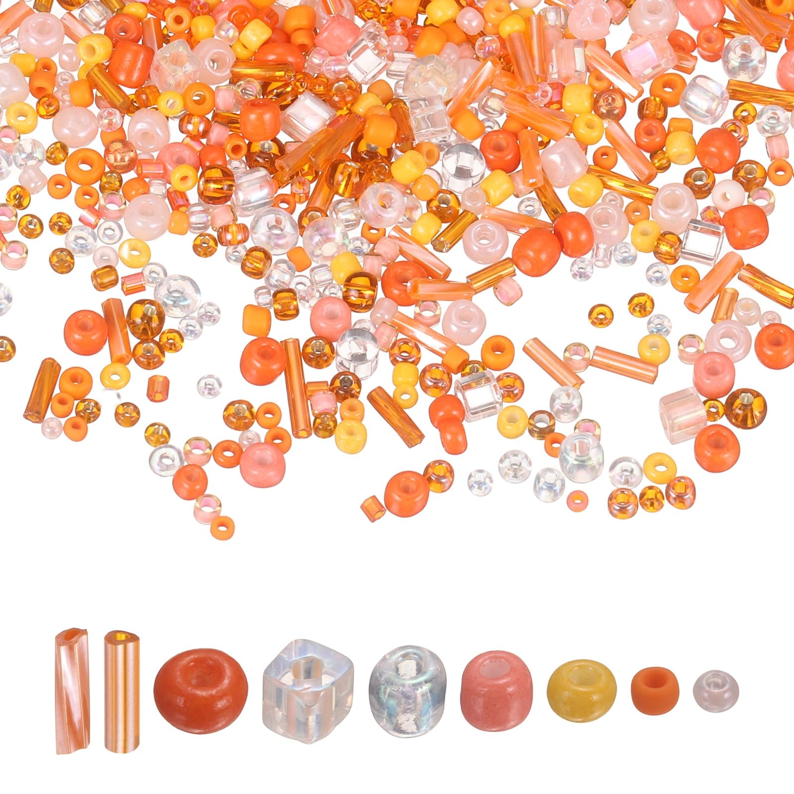 sourcing map 5000 Pcs Mixed Glass Seed Beads, 1.5-6mm Mini Loose Glass Bugle Spacer Bead Embroidery Beads for DIY Craft Projects Earrings Necklaces Bracelets Jewelry Making, Orange-Red — image 1