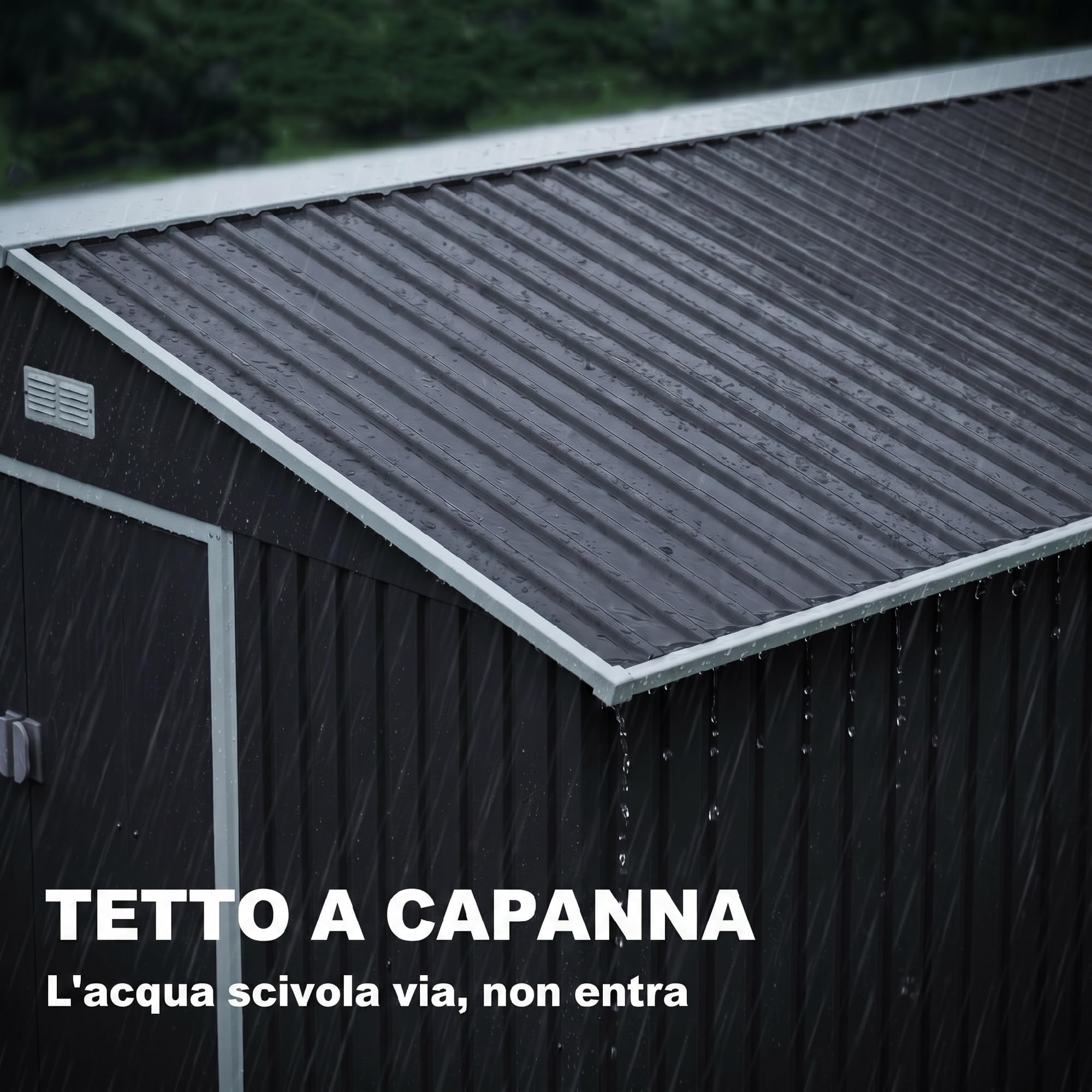 Outsunny Casetta da Giardino in Lamiera d'Acciaio 8.3 m² con 2 Porte Scorrevoli 277x322x192 cm Grigio Scuro