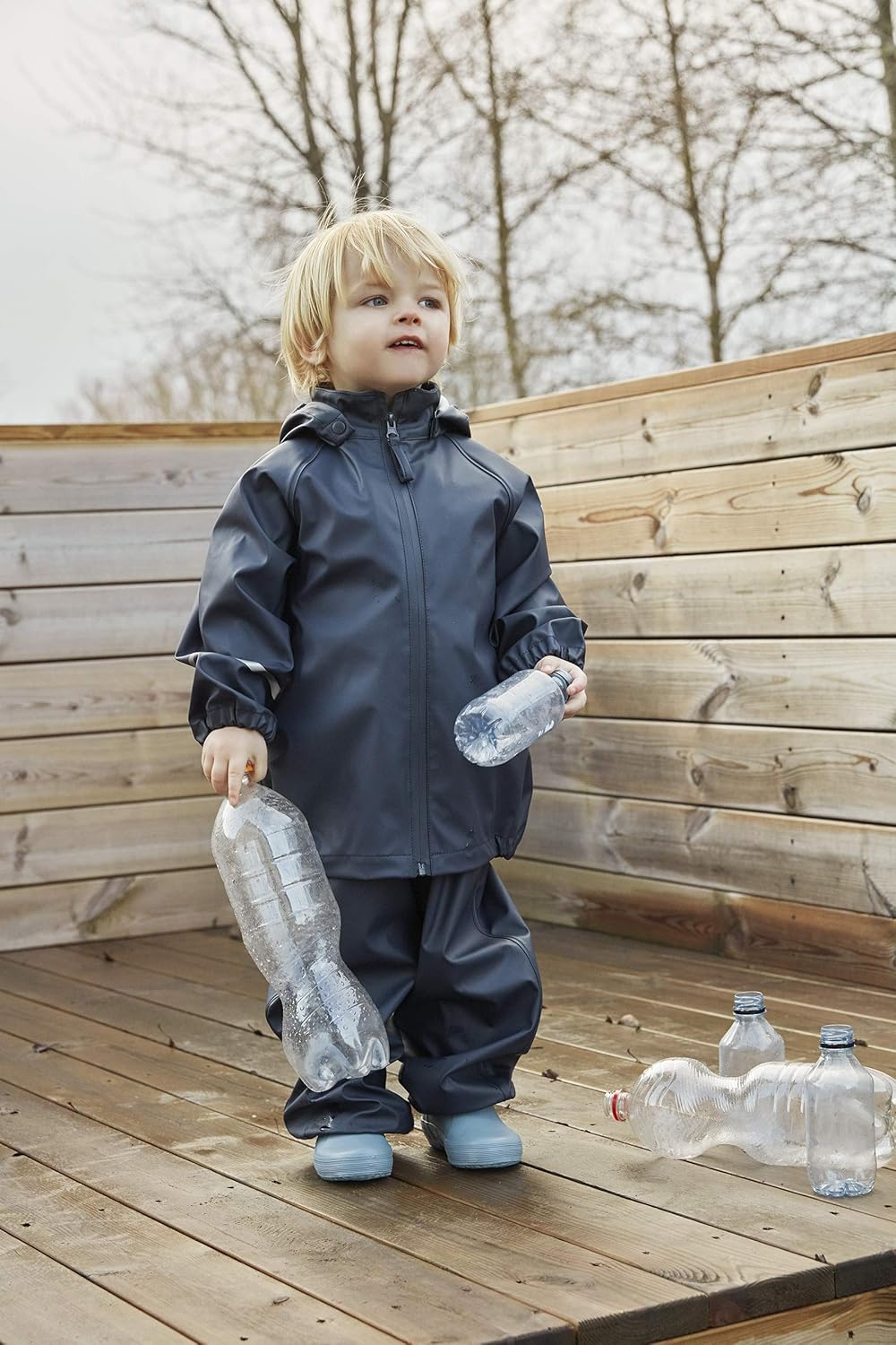 CeLaVi Kids Waterproof Eco Friendly Rain, Mud, Snow Suit - Detachable Hood, Reflective Stripes for Boys/Girls