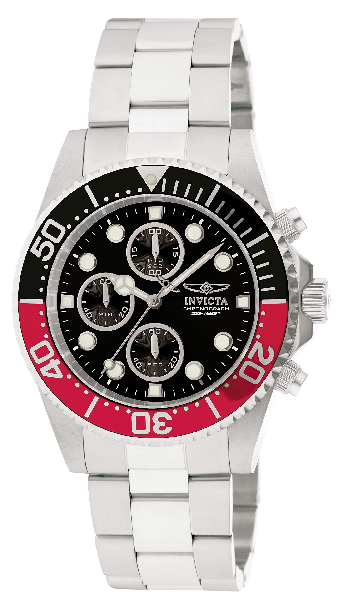 Pro Diver Reloj de buceo analógico de cuarzo para hombre con correa de acero inoxidable, plata, 9 (Modelo: 1770), Acero inoxidable, 696.9 in