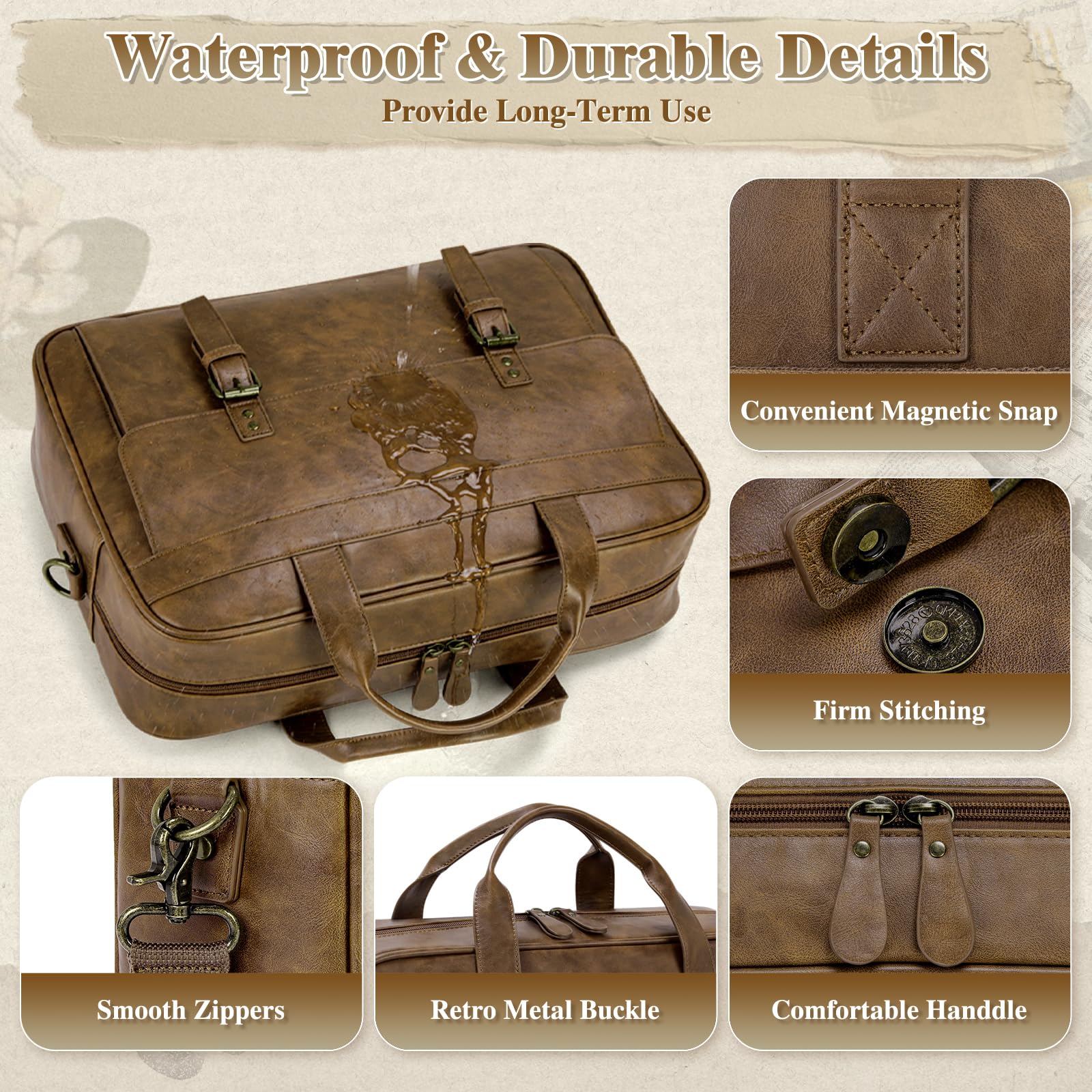 RAINSMORE Borsa messenger da uomo in pelle vintage da 17 pollici