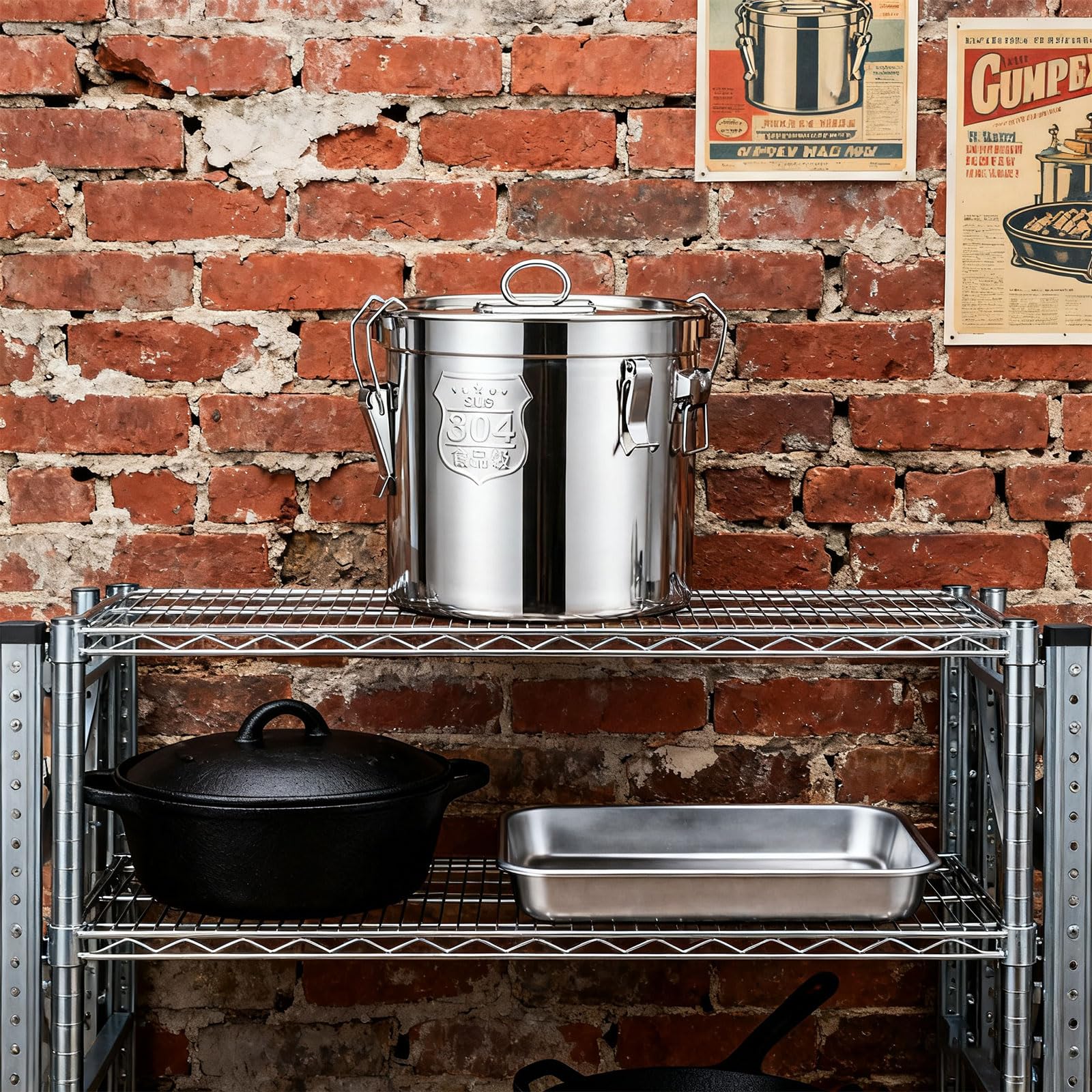 Pratico secchio da cucina sigillato in acciaio antiruggine con coperchio rimovibile facile da pulire contenitore per conservare alimenti per caffè, farina di riso