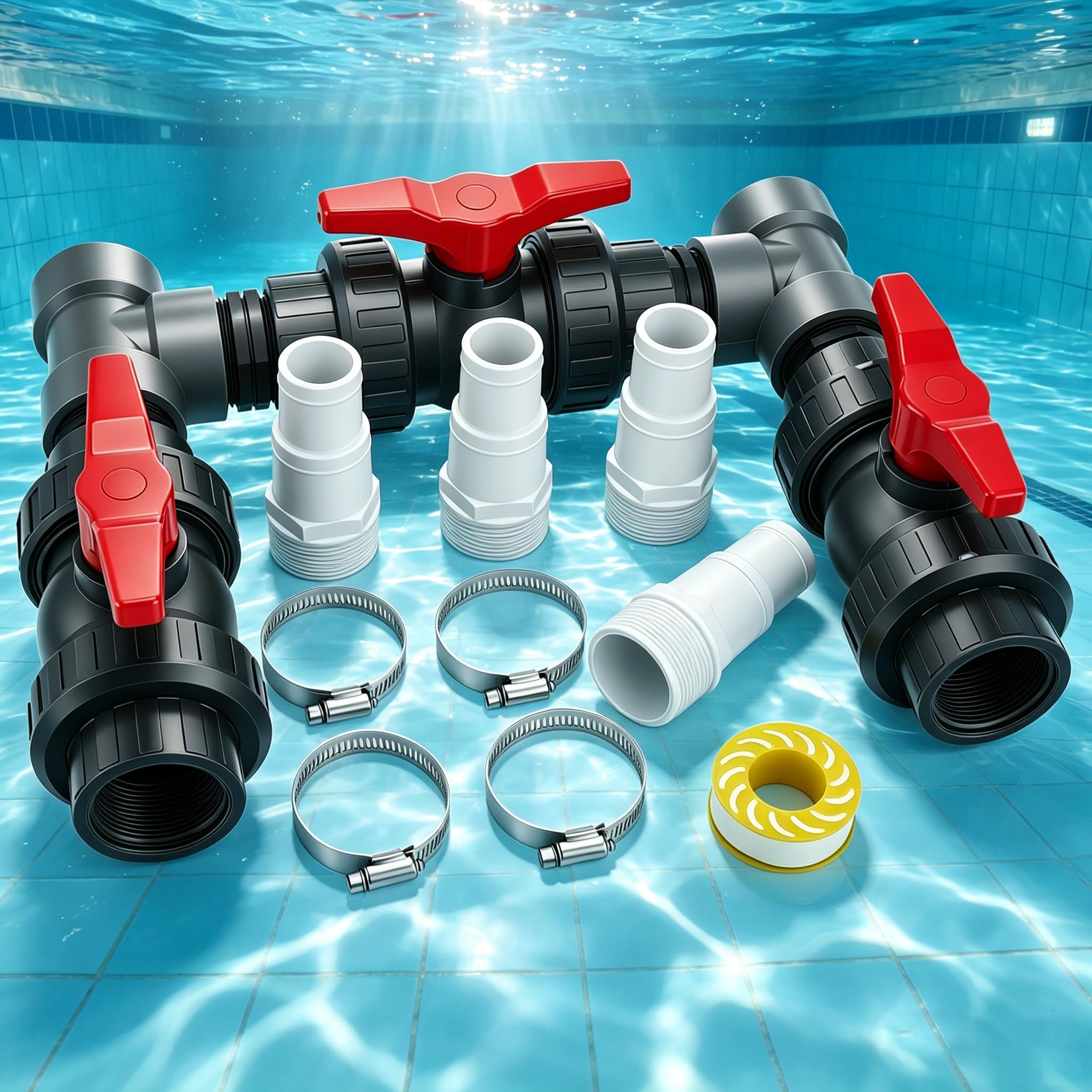 Kit de dérivation solaire 50 mm pour chauffage de piscine, kit de dérivation 3 voies pour pompe à chaleur et système solaire, kit complet de bypass de piscine avec tuyaux flexibles et
