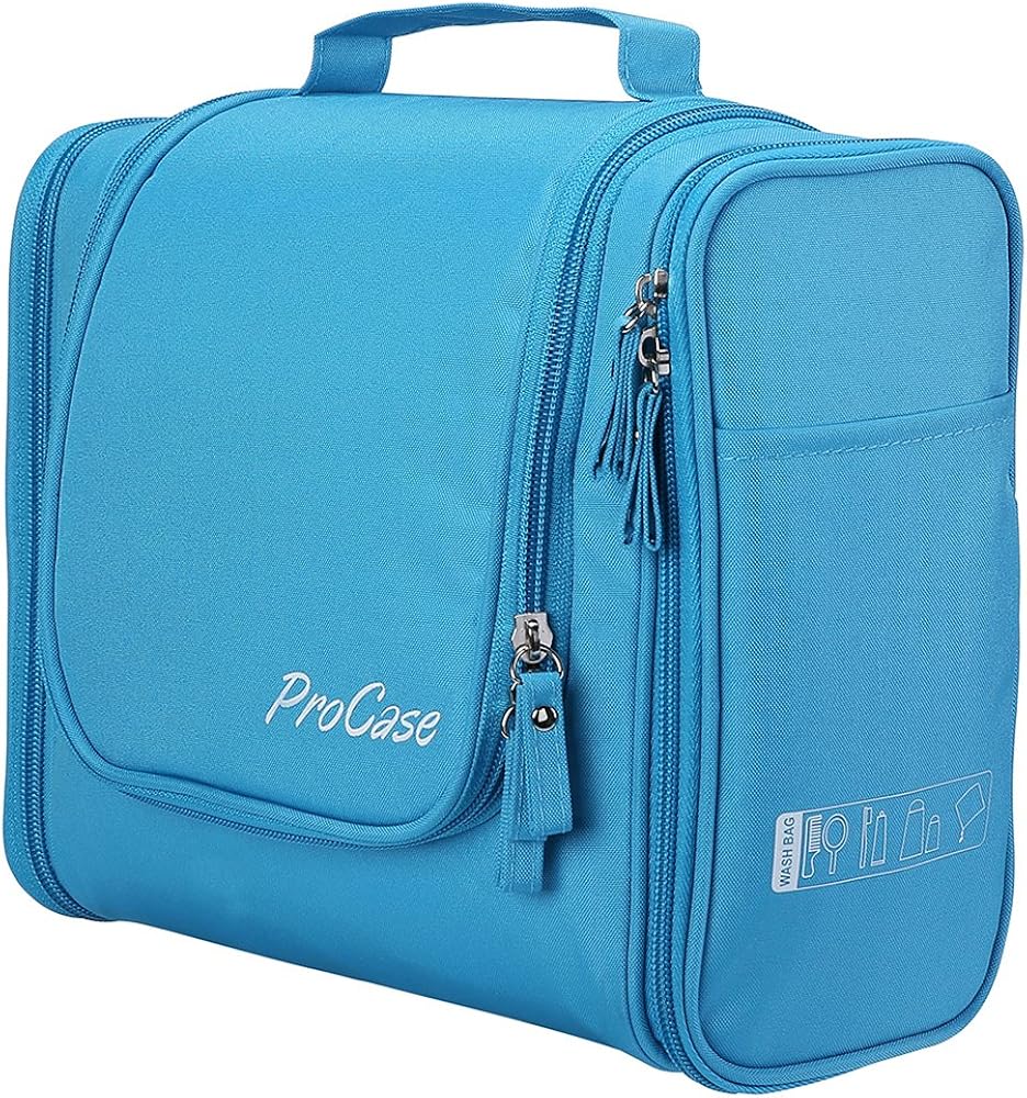 ProCase Toiletry Bag with Hanging Hook, Organizer for Travel Accessories, Makeup, Shampoo, Cosmetic, Personal Items, Bathroom Storage with Hanging, Large