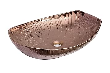 Bath boutique Plano Sanitary Ware Table Top Premium Designer Ceramic Wash Basin Vessel Sink for Bathroom (Figo Copper)