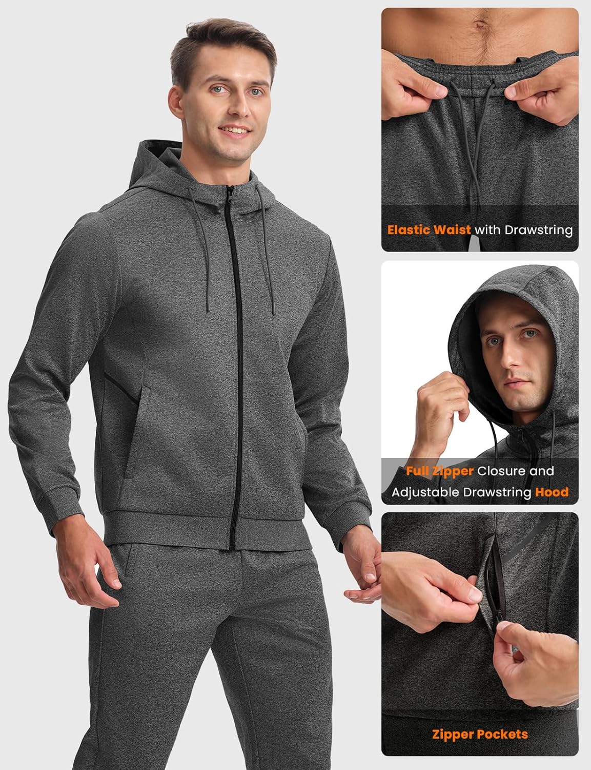 BASUDAM Men's Tracksuits Sweatsuits Set Hooded Sweat Track Suits for Men 2 Piece Warm Up Full Zip Athletic Sports Activewear - Image 4