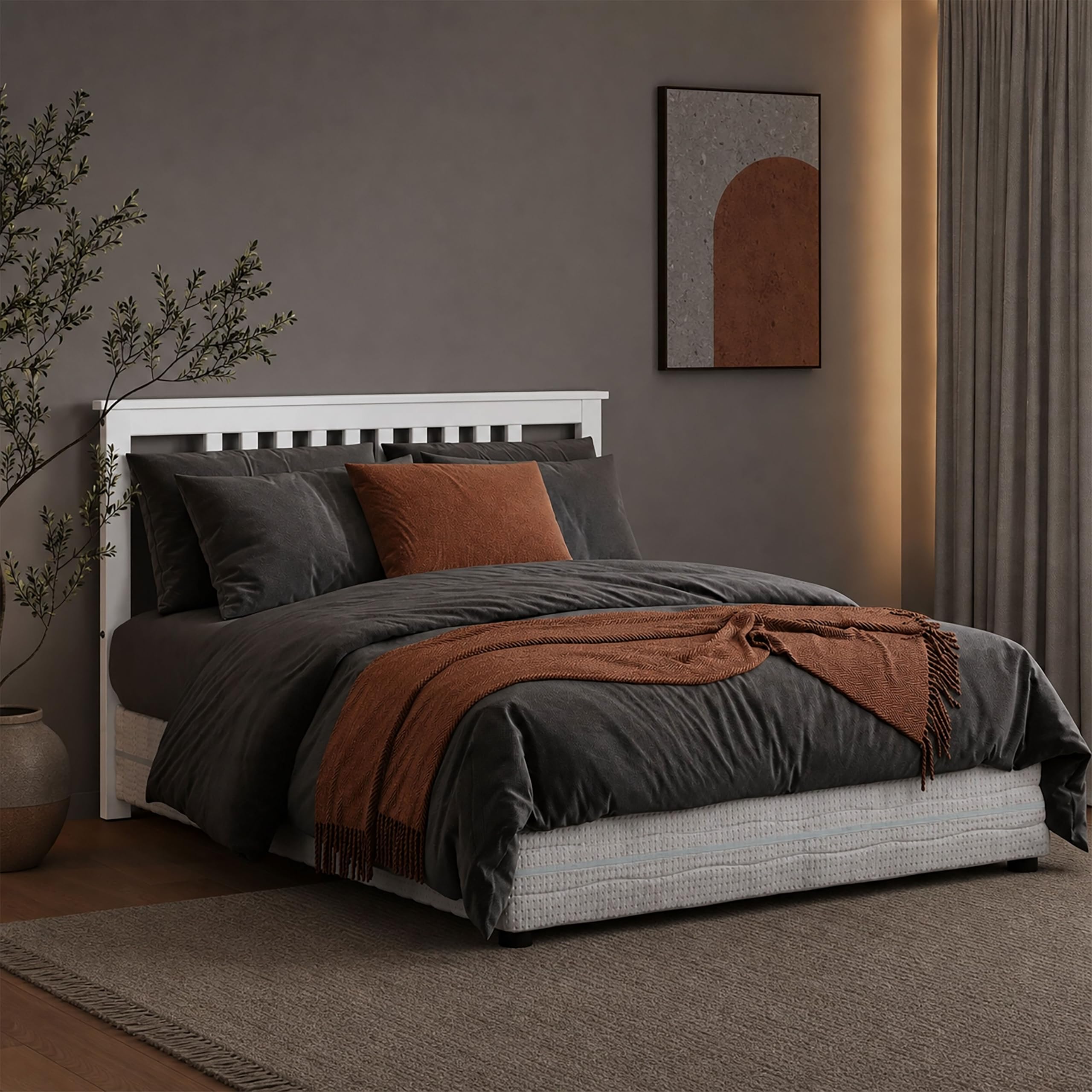Cabecero de Cama Serie Tabac de Madera de Pino Macizo, Cabecero para Somier 135 cm, Acabado Blanco Lavado, Diseño Robusto y Funcional para Dormitorio