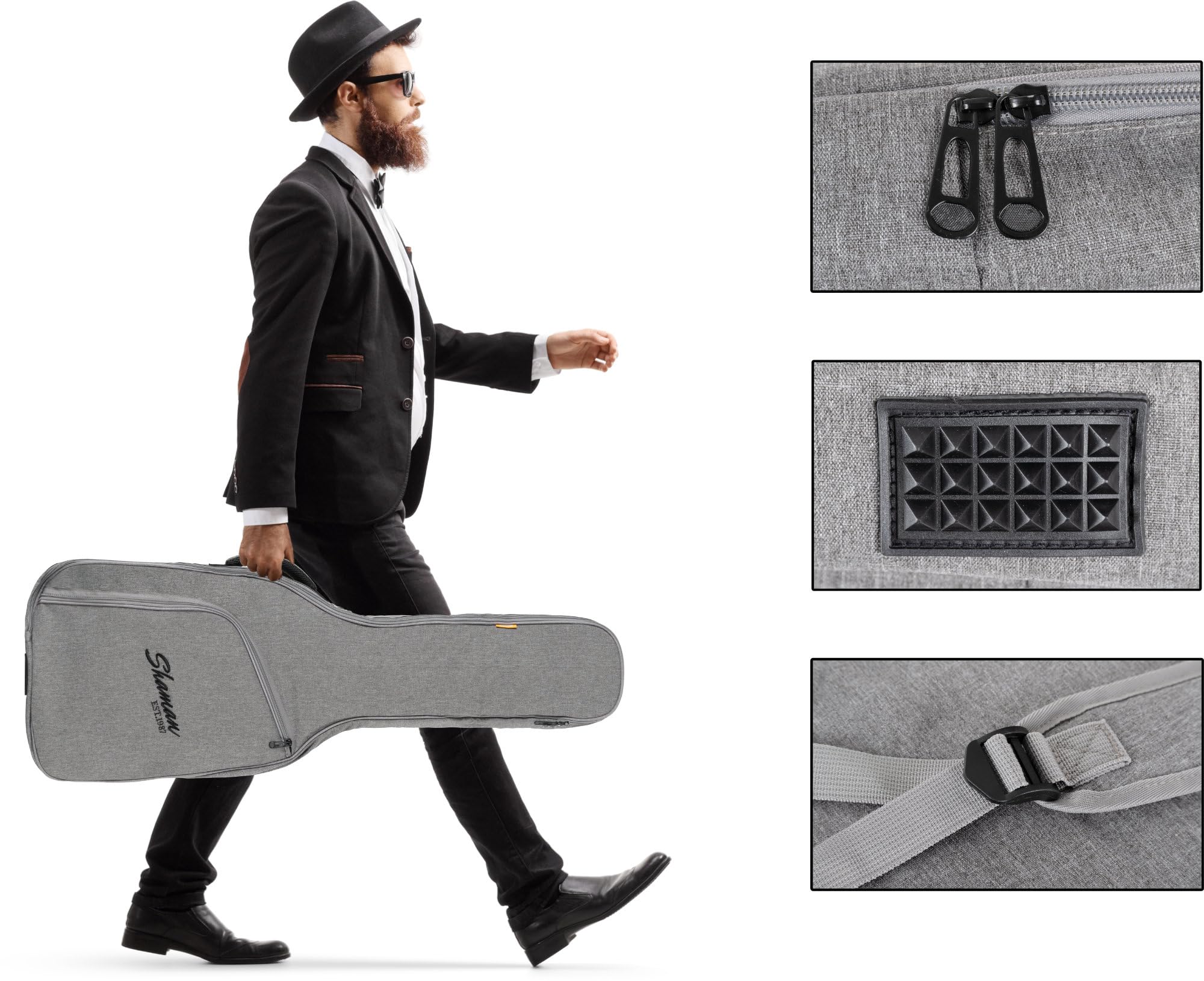 Shaman WGB-115 GY Premium-Line Custodia Per Chitarra Western - Materiale Esterno Idrorepellente E Resistente Strappi - Spallacci Imbottiti Regolabili E Tasca Frontale - Gigbag Con Manico Rinforzato