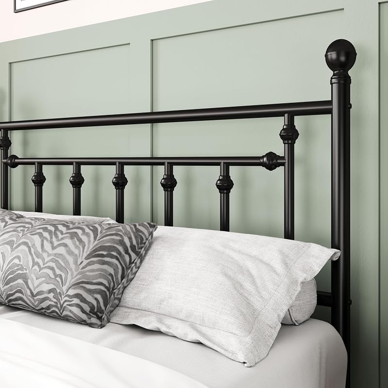 Allewie 14'' Queen Size Metal Platform Bed Frame, Vintage Headboard, Black image 5