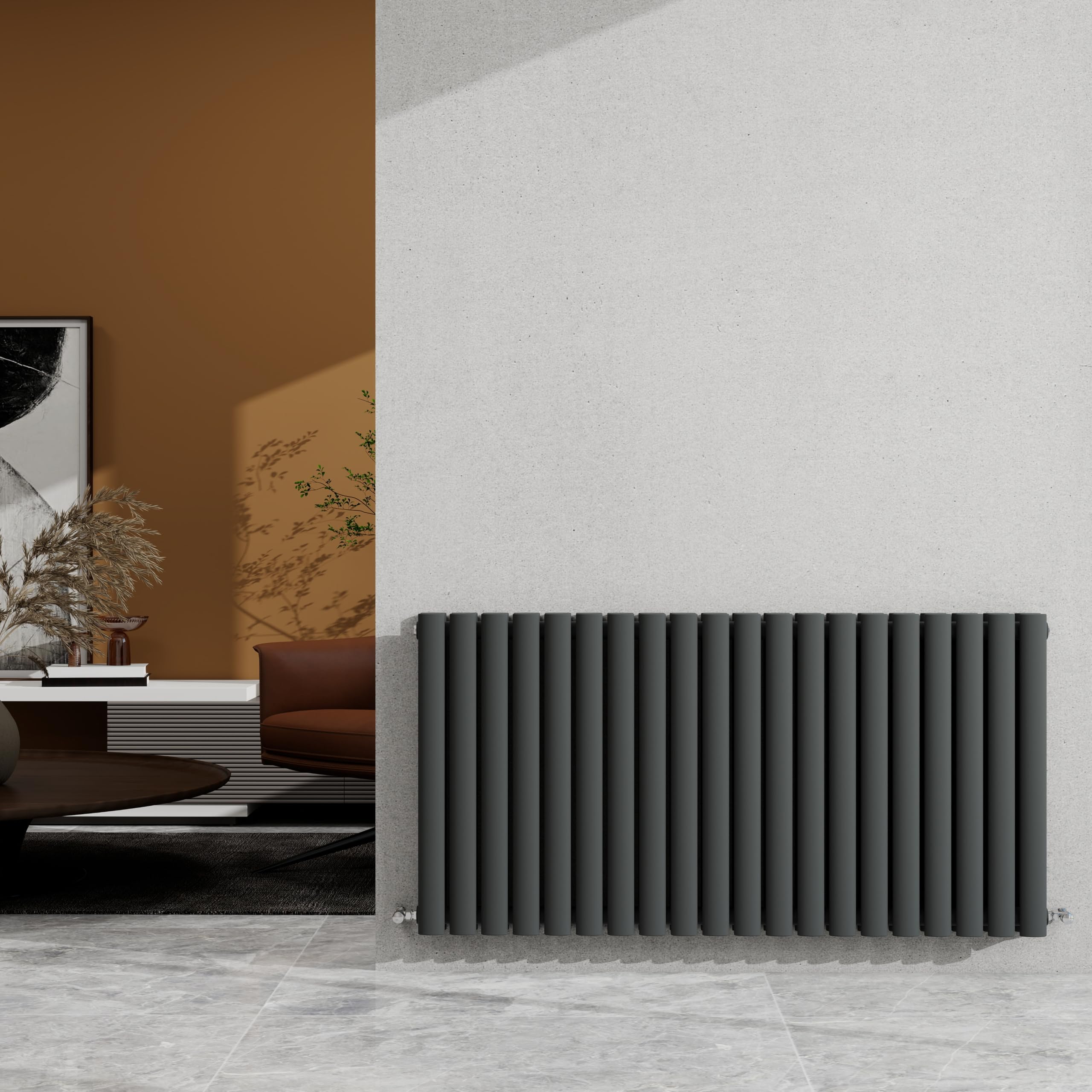 600×1180mm Anthracite Double Oval Column Radiator Horizontal 5208 BTU