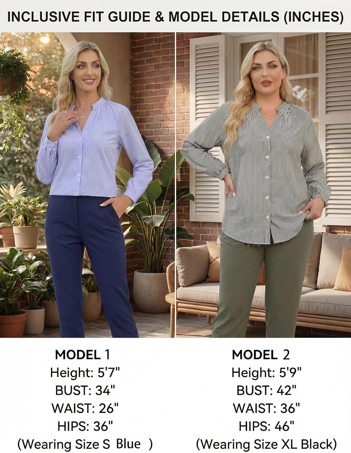 Blooming Jelly Womens Striped Button Down Shirt V Neck Long Sleeve Cotton Blouse Business Casual Trendy Fashion Work Tops - Image 6