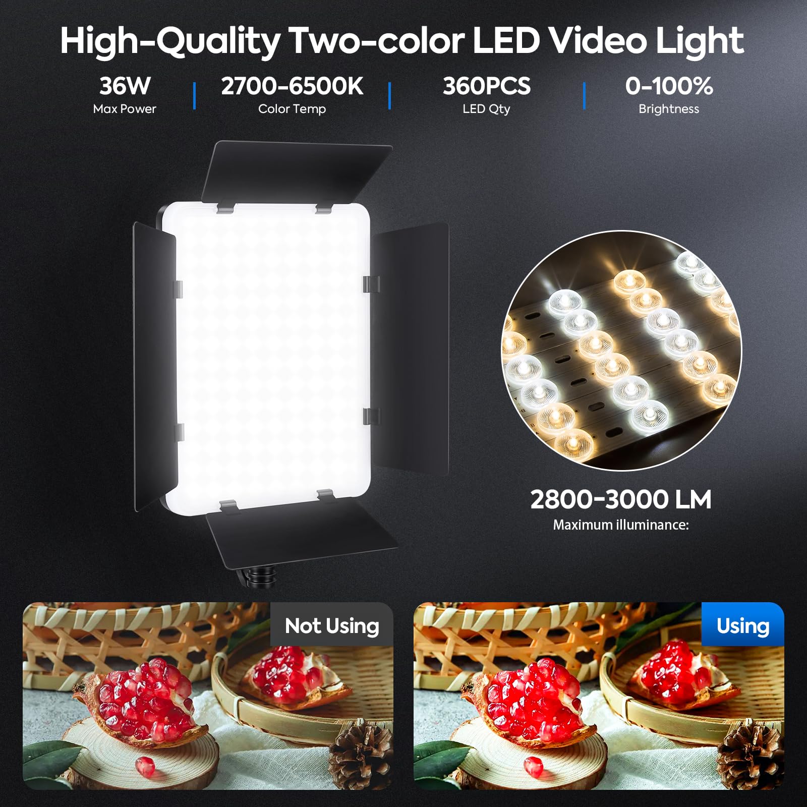 2-Pack LED Videolicht Bi Color, Foccalli Fotografie Studiolicht Dauerlicht Videoleuchte mit Remote Dimmbare 2700-6500K und Helligkeit von 10-100% für Aufnahme Studio Streaming YouTube TikTok