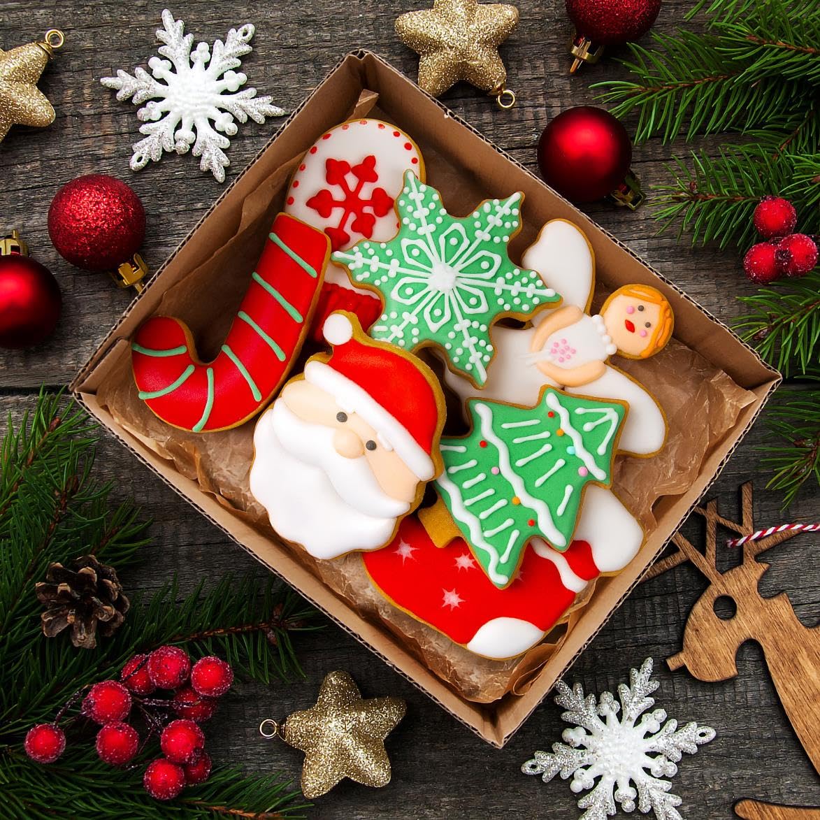 Juego de cortadores de galletas de Navidad, 12 piezas de acero inoxidable de metal, cortadores de galletas de Navidad, hombres de jengibre, árbol de Navidad, copo de nieve, bastón de caramelo, cara de
