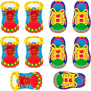 HEYCAHVA Shoe Tying Practice for Kids 10PCS Learn to Tie Shoe for Kid Ages 2-5, Shoelace Threading Teaching Toys Learn to Tie Shoelaces Kindergarten Learning Activities Toy How to Tie Shoes Practice