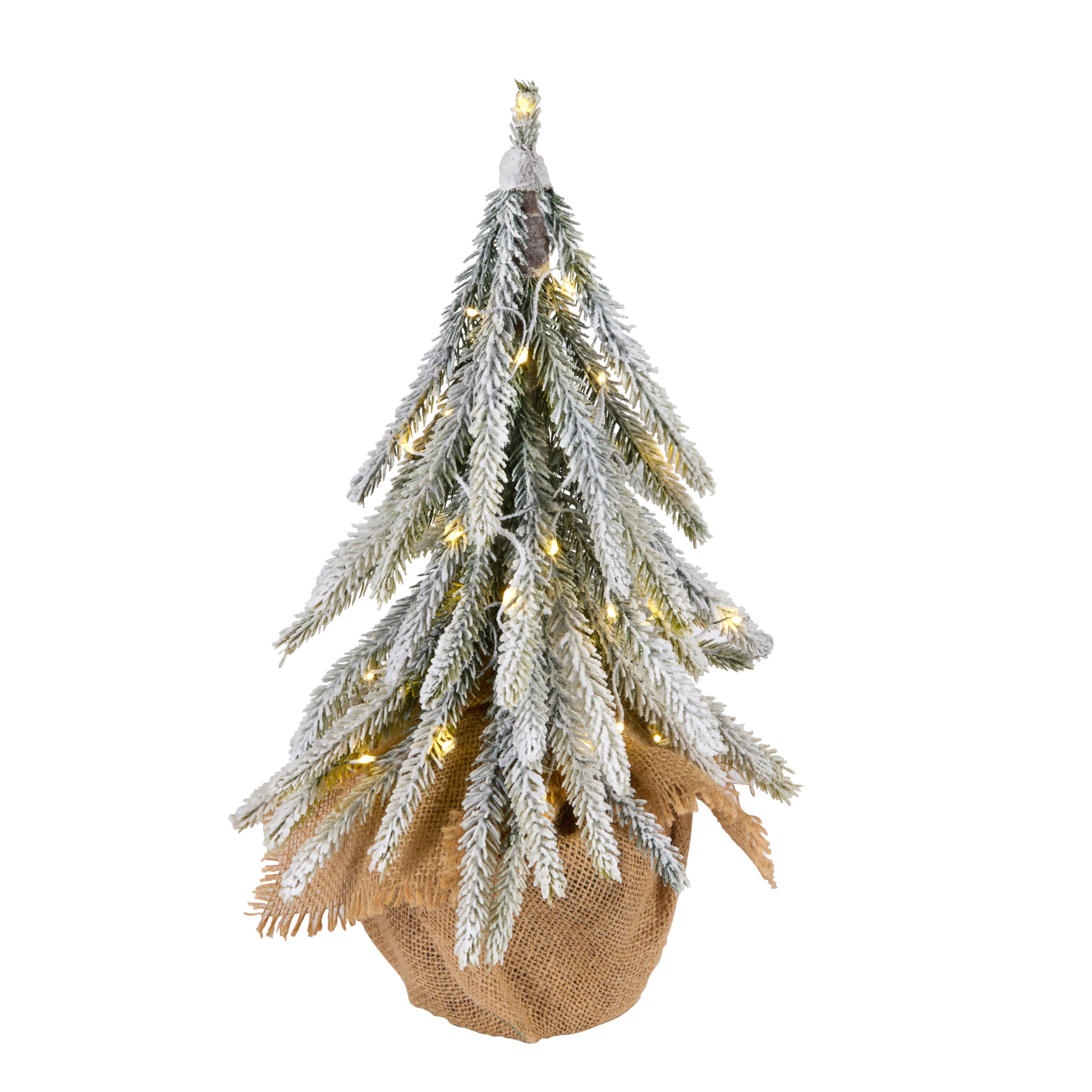 Lights4fun 40cm Indoor Pre Lit Artificial Potted Frosted Mini Christmas Tree Tabletop Decoration, White, 40 cm - Image 2