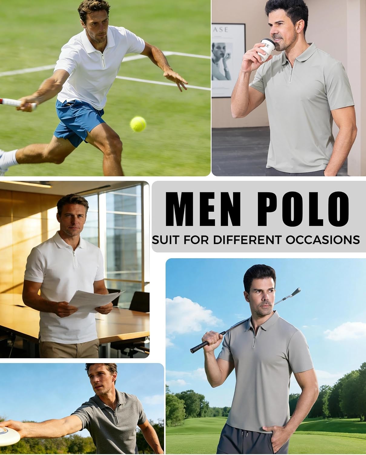 Mens Polo Shirts Short Sleeve, Zipper Collard Polo Shirts for Men, Quick Dry Mens Golf Shirt for Tennis Casual