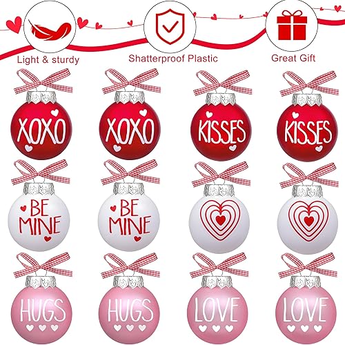 Vista 2 de 12 Adornos de Bola para el Día de San Valentín - 2.36 Pulgadas Rojo Rosa Blanco Decoraciones Colgantes con Letras del Día de San Valentín Adornos