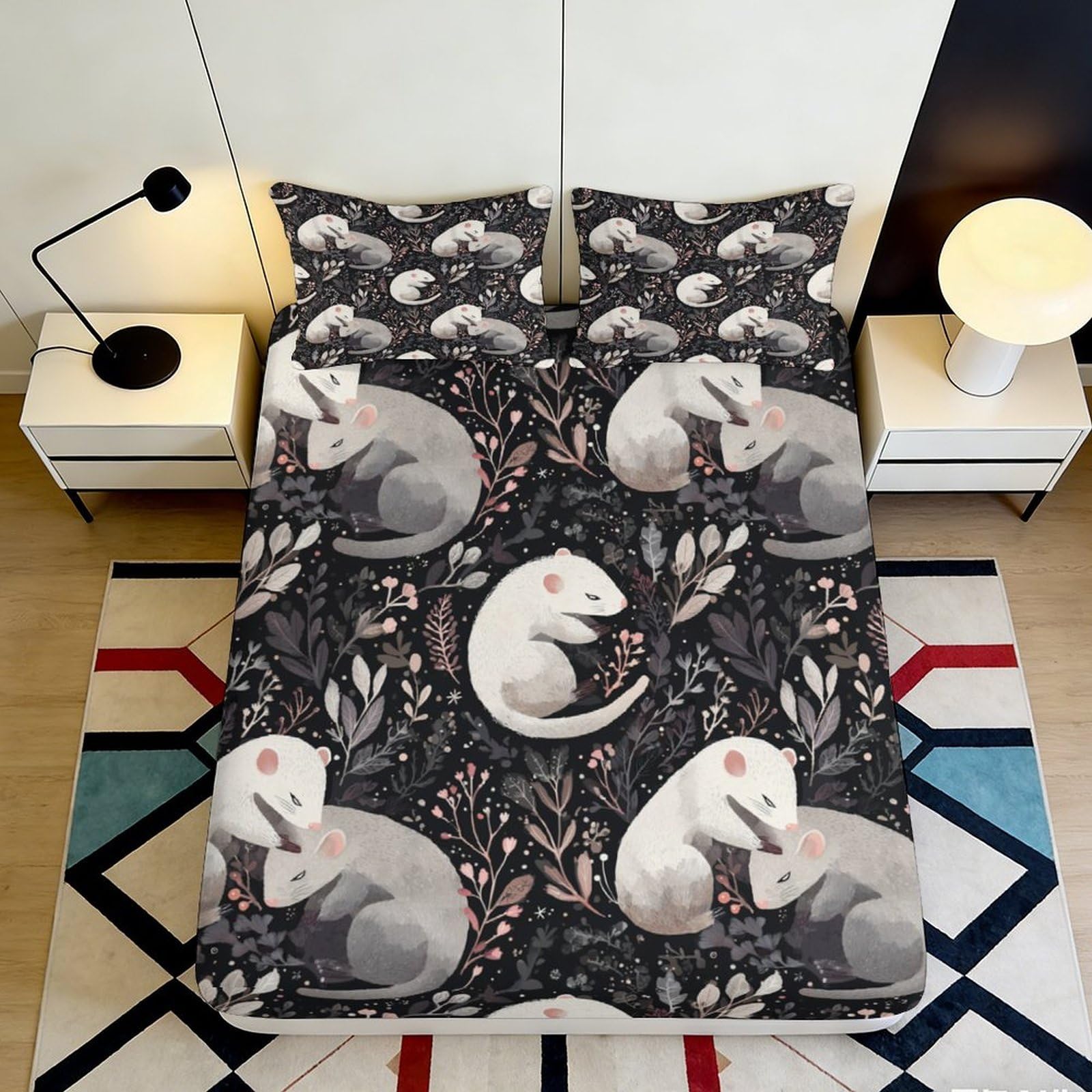 3D Printed Forest Animal Fitted Sheet Microfiber Soft Breathable Woodland Creature Bed Cover for Bedroom Dorm Decor 90x200x25cm
