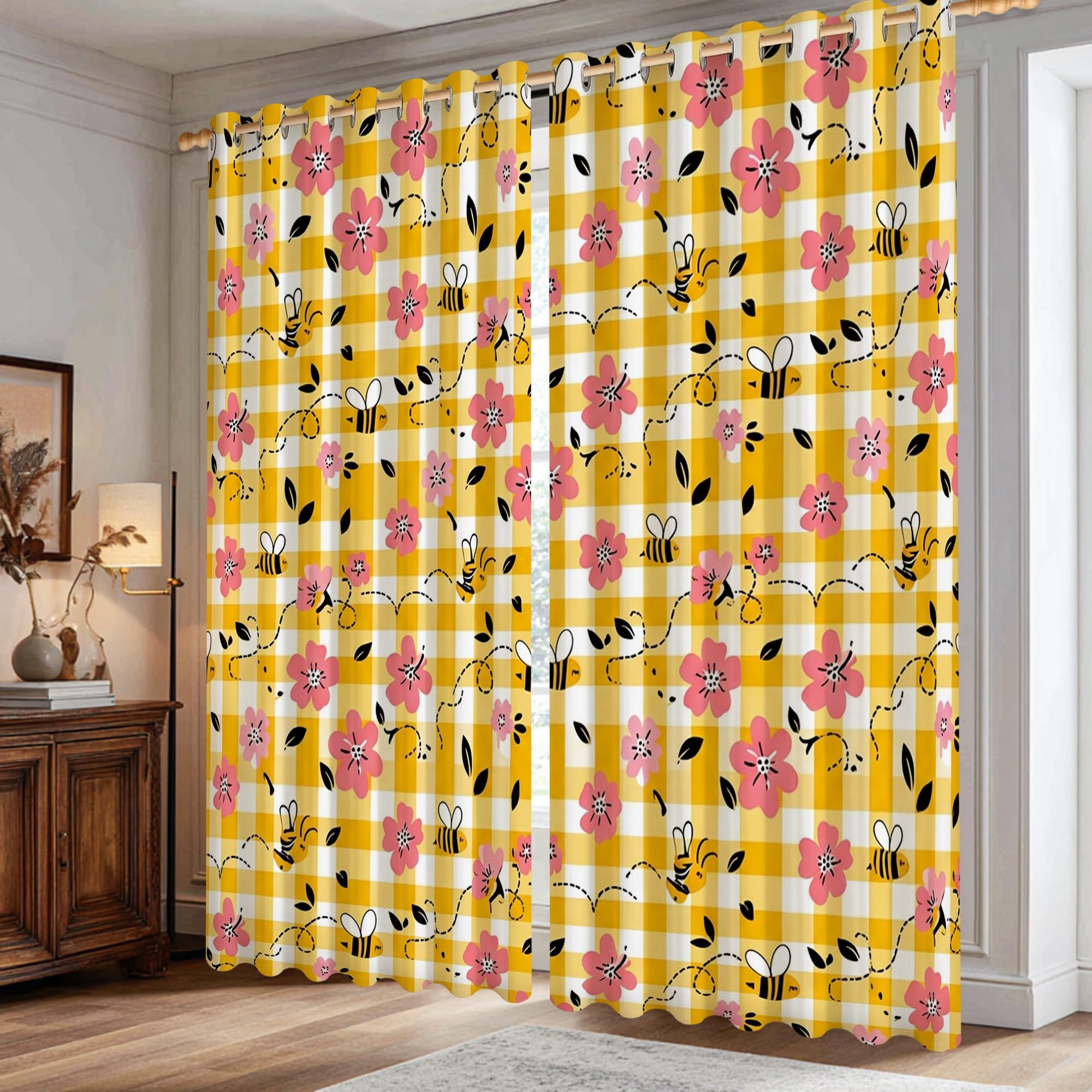Rideaux occultants à motif floral de printemps pour chambre | 106,7x213,4 cm