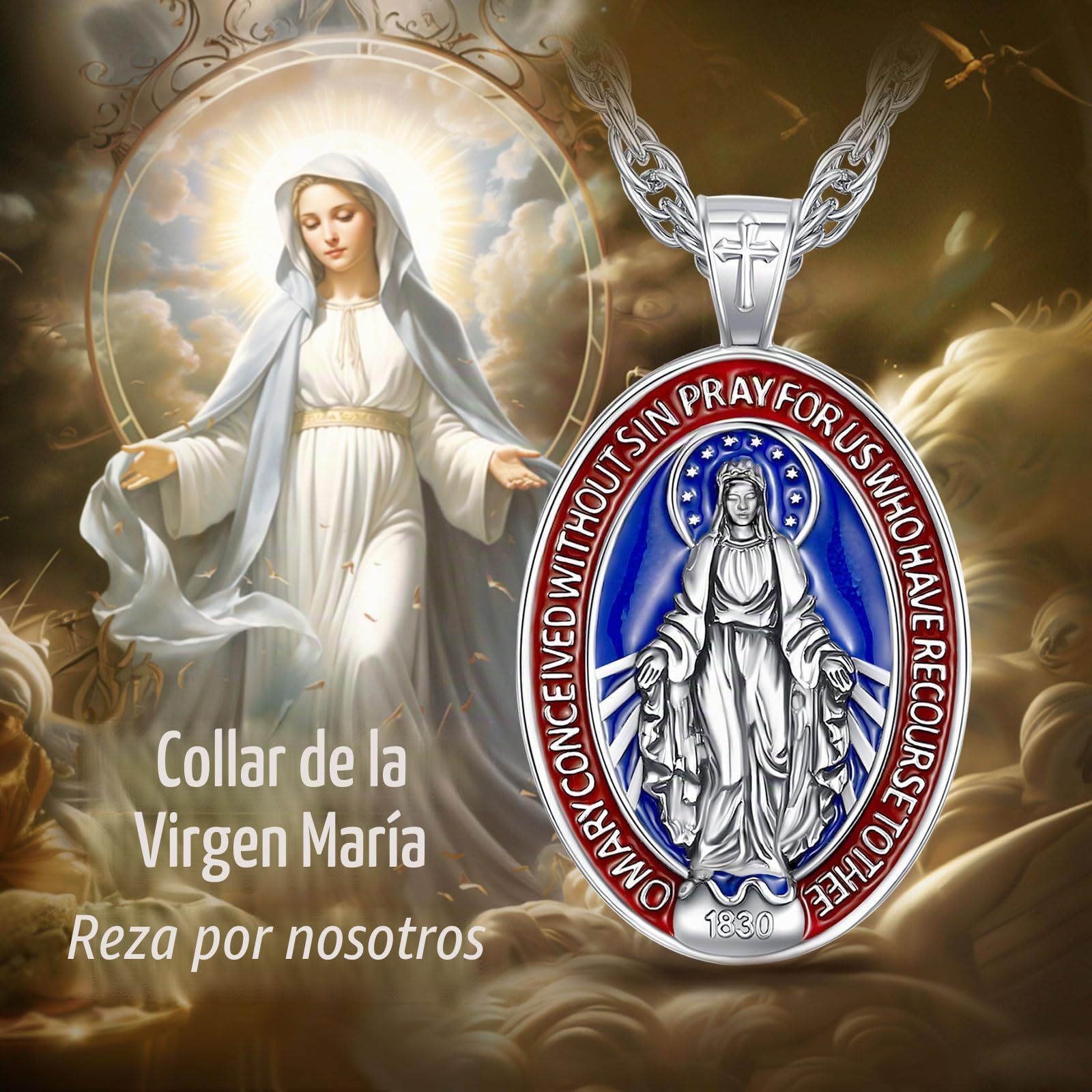 Collar Plata de Ley 925 Medalla de San Benito/Virgen María Medalla Milagrosa/San Cristóbal/Arcángel San Miguel/Crucifijo Cruz de Jesús/Colgante Joyería Regalo para Mujer Hombre