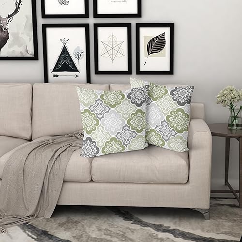 Miniatura 3 de Juego de 2 fundas de almohada de color verde para exteriores de 18 x 18 pulgadas, color verde azulado y gris, floral, estilo bohemio, fundas de