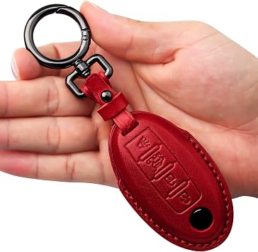 Tukellen Compatible with Nissan Key Fob Cover Handmade Genuine Leather Case for Altima Pathfinder Armada Murano Maxima Rogue Infinity Smart Remote 4 Buttons Key-Red