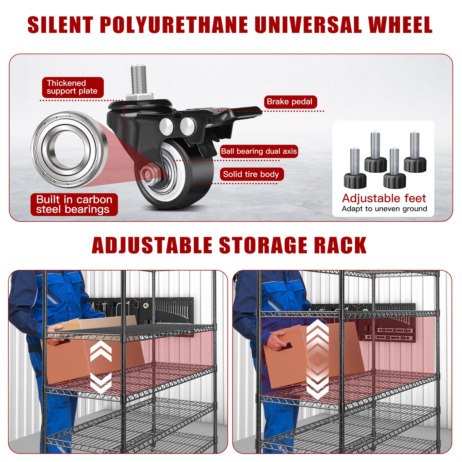 Estanterías metálicas de alta resistencia,Estantería Metálica de 5 Niveles con Ruedas,Estantería de Almacenamiento adjustable con Ajustar el pie,con Cocina,garaje,118×46×204cm,Carga Máxima 1700 kg
