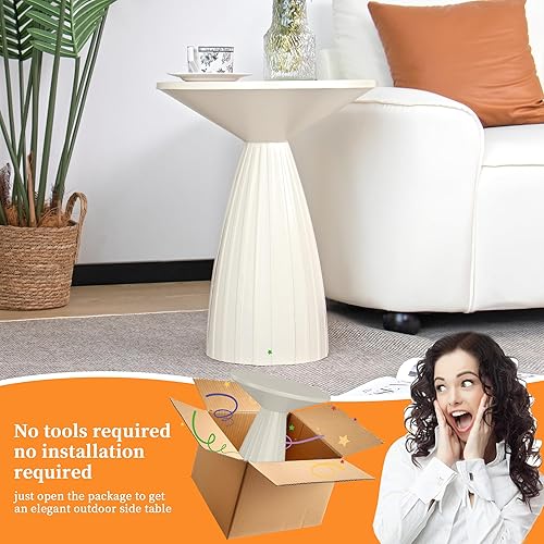 Miniatura 5 de Mesa auxiliar redonda de metal blanco beige para sofá, mesa auxiliar circular pequeña para sofá, mesita de noche redonda moderna, mesita de noche de