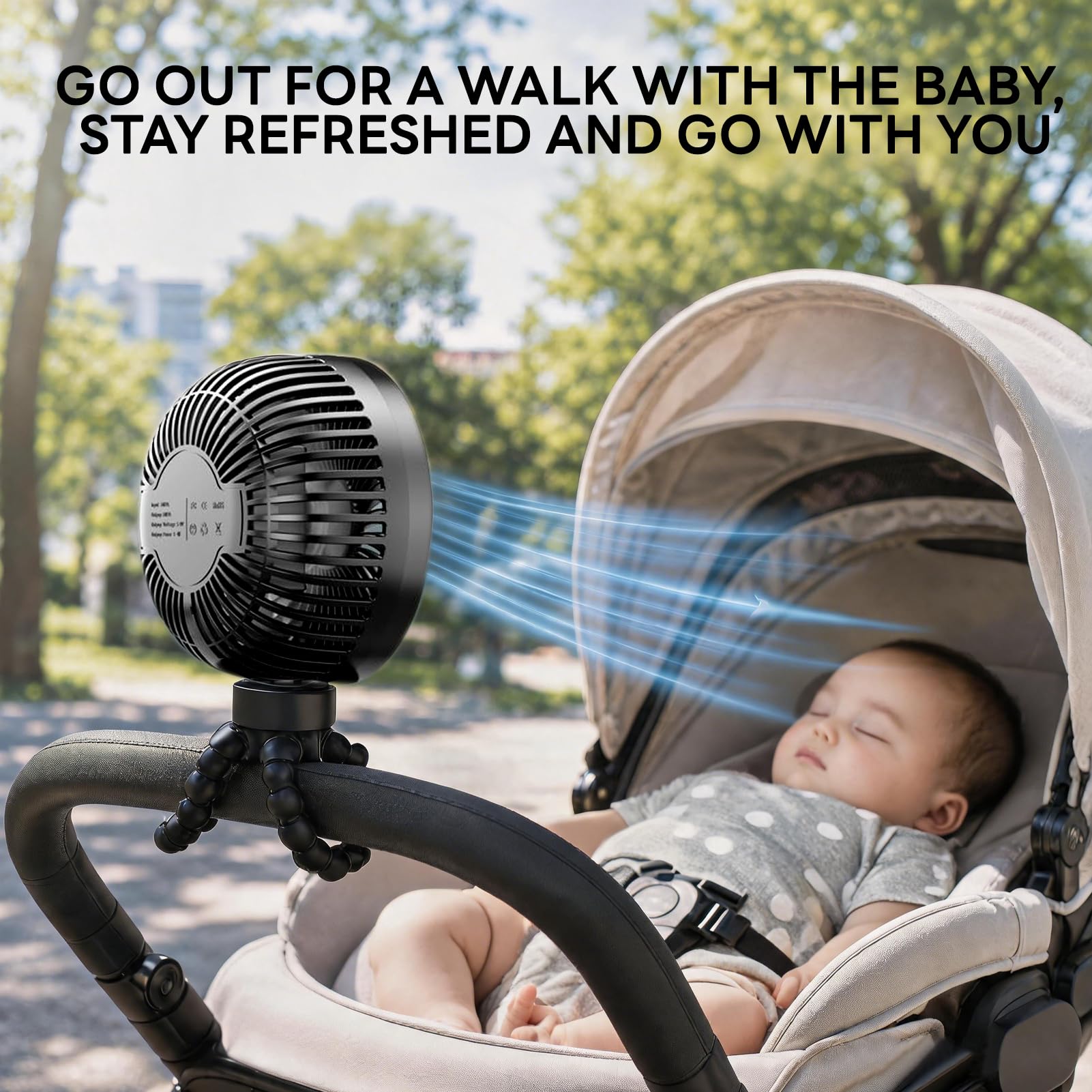10000 mAh Ventilatore Passeggino, Oscillazione Automatica | Ventilatore Portatile Passeggino con Luce Notturna,3 Velocità,Treppiede Flessibile,Ventilatore Silenzioso,Nero
