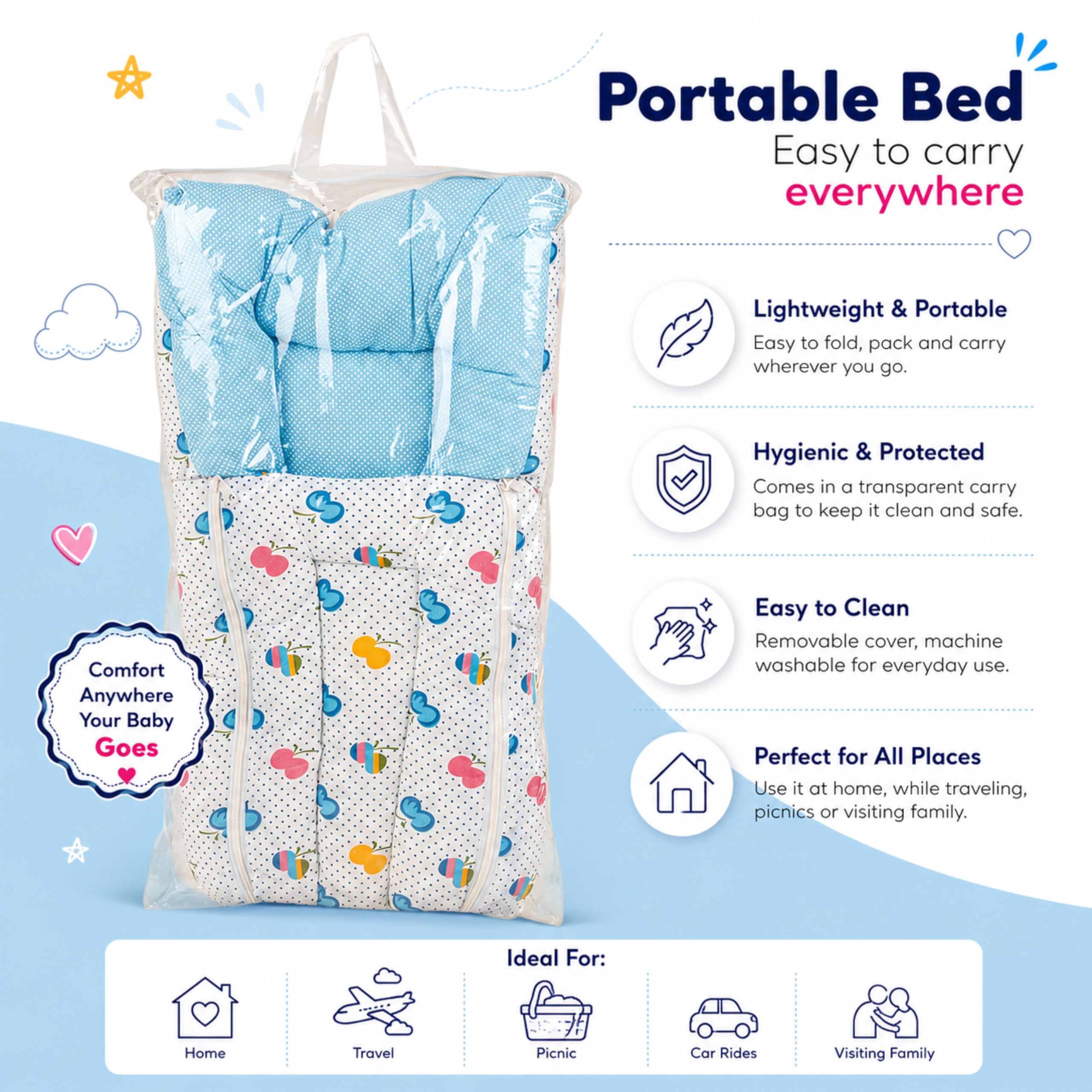 Mommers Baby Sleeping Bag for Newborn Baby | Soft Baby Wrapper Cum Carry Nest with Head Support | Reversible & Lightweight Baby Bedding for 0-6 Months 4