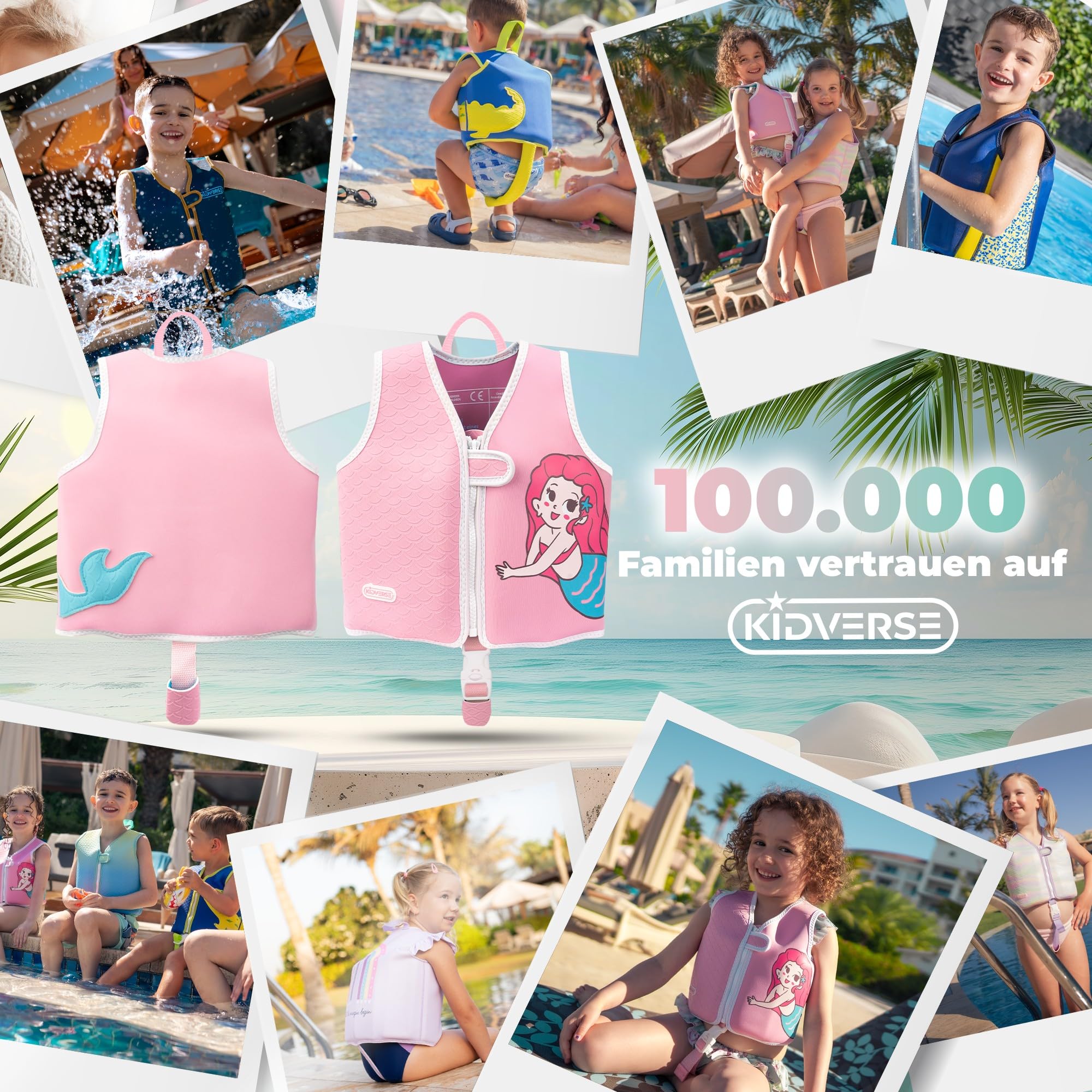 KIDVERSE Schwimmweste für Kinder - Komfort Schwimmhilfe für Kinder - Sicheres Schwimmen Lernen für Jungen und Mädchen - Schwimmweste Kinder - Größe S 15 bis 19kg & Größe M 19 bis 30kg