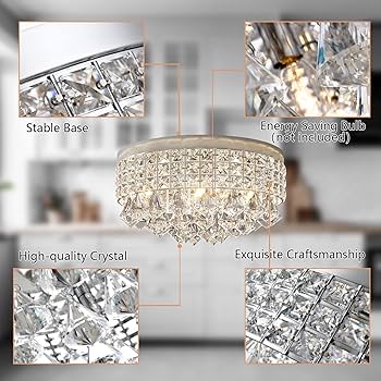 Maxax 4 Lights Crystal Chandelier, Modern Drum Ceiling Light