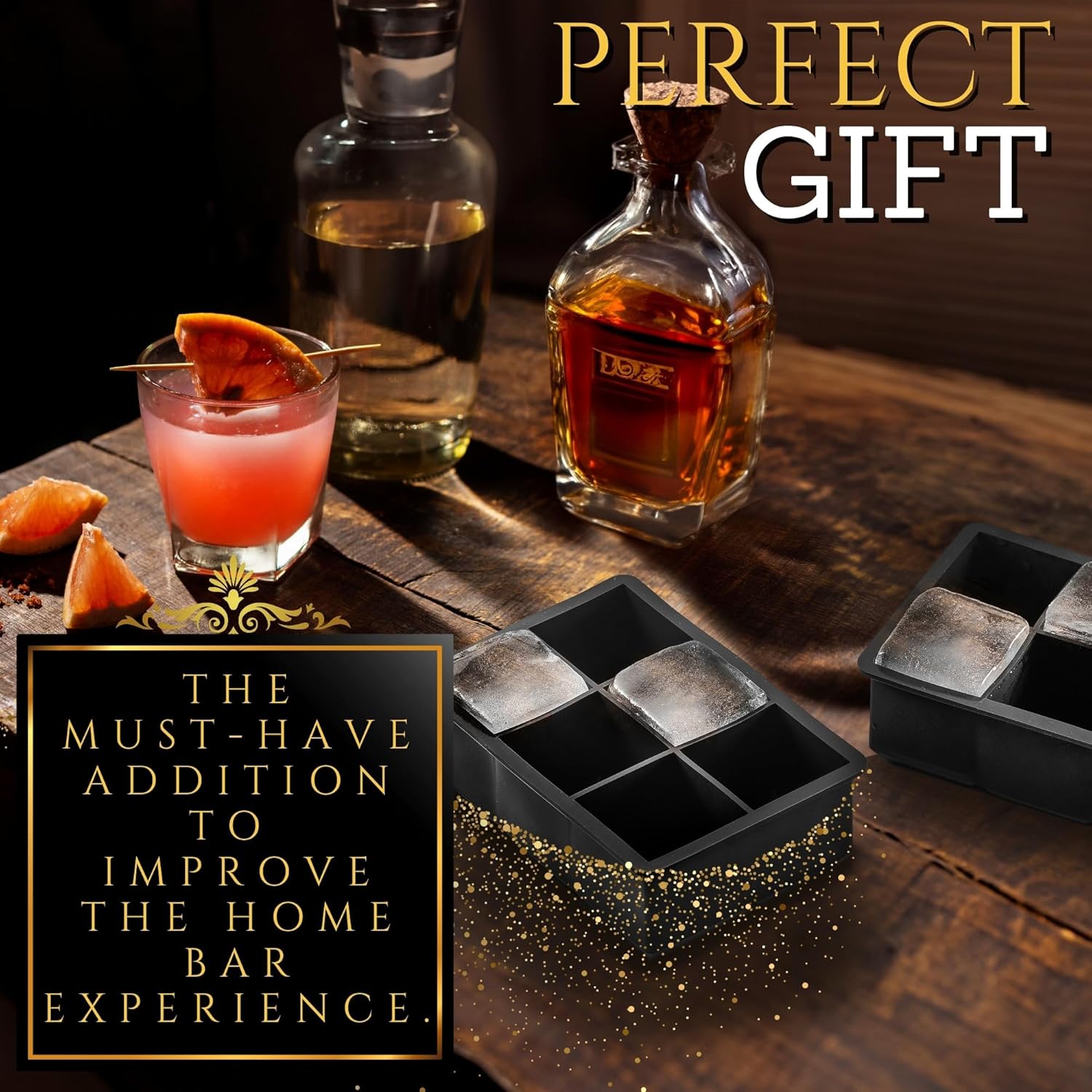 Big Ice Cubes For Whiskey Glasses Decanter Set - Set Of 2 Ice Cube Trays With Lids - Easy Release Freezer Mold - Image 5