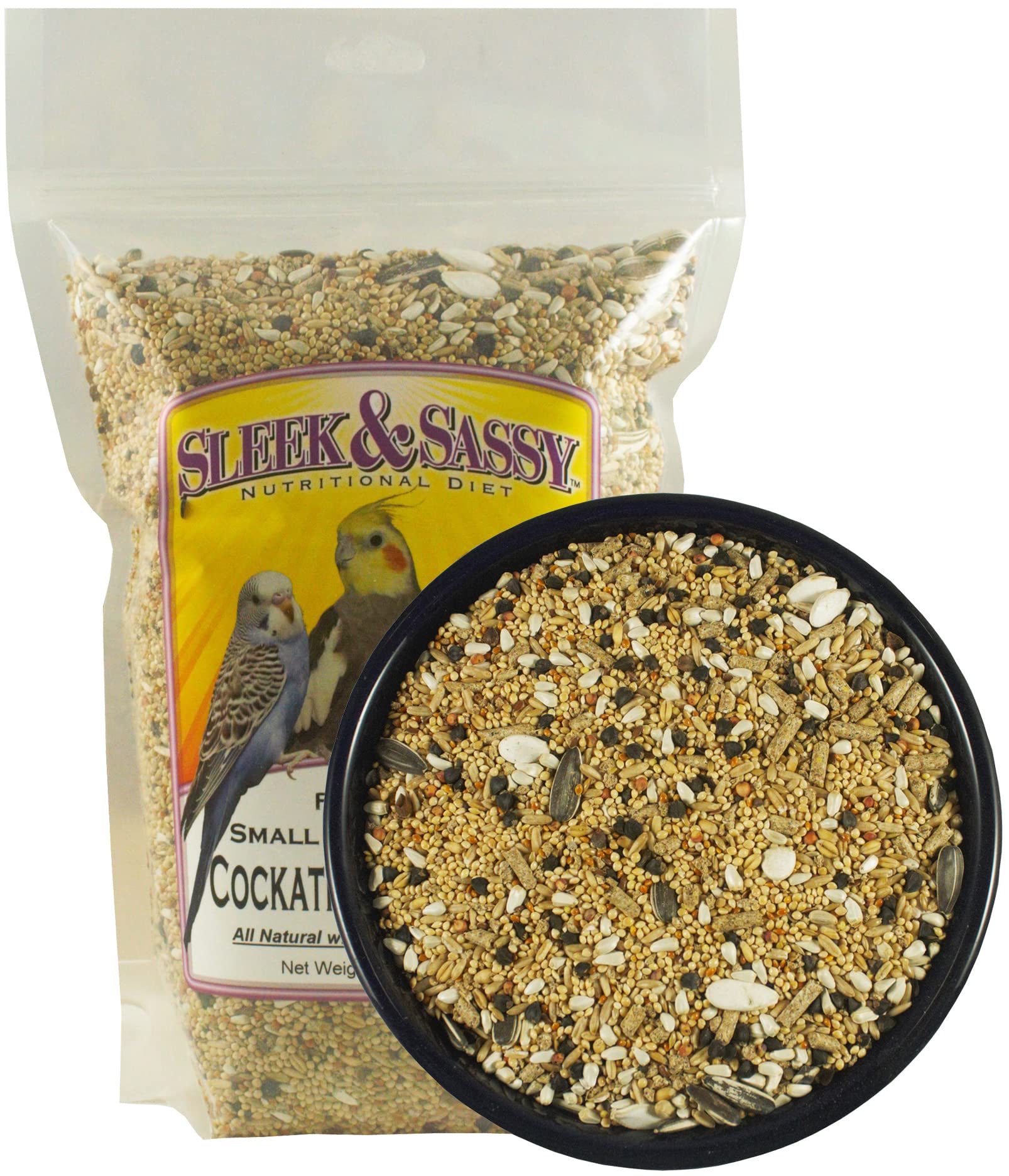 SLEEK & SASSY Fortified Small Hookbill Bird Food for Cockatiels, Lovebirds, Quaker Parrots & Small Conures (2 lbs.)